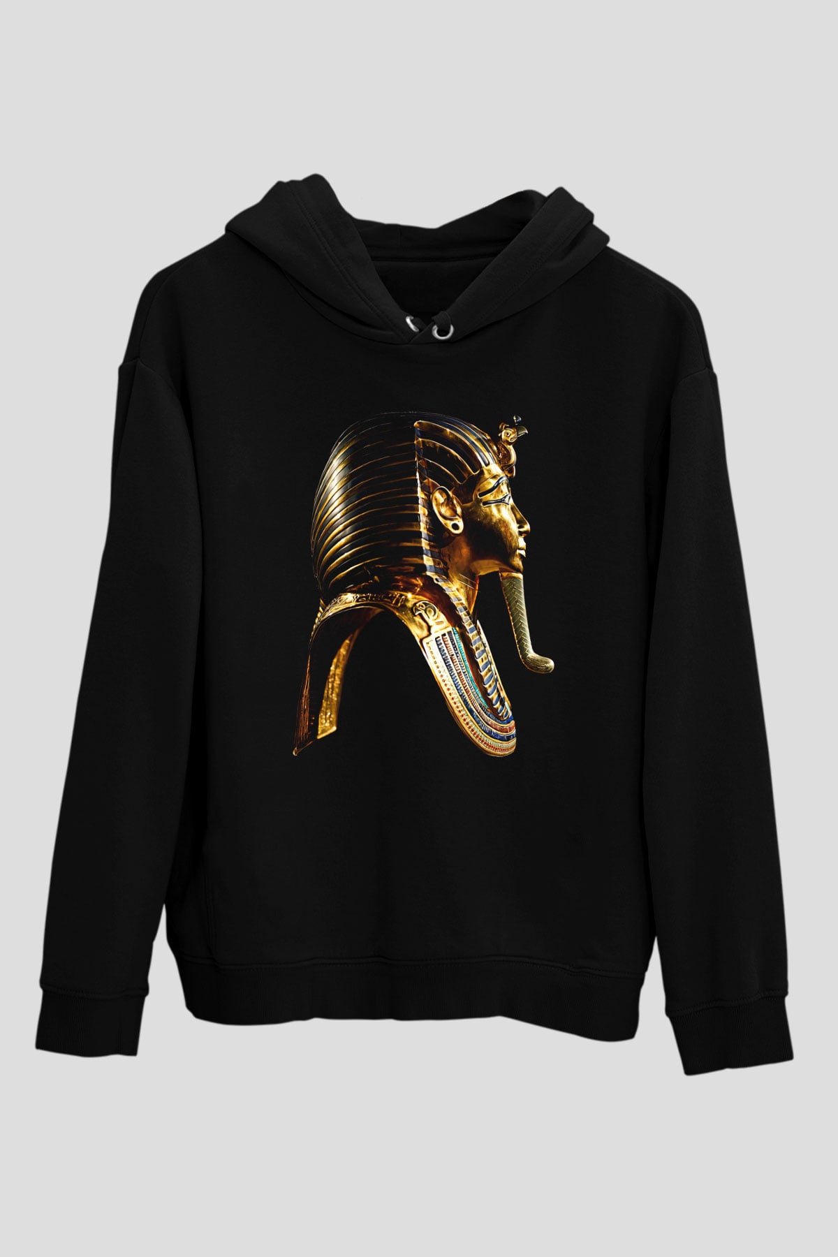 Tutankhamun Baskılı Unisex Siyah Hoodie