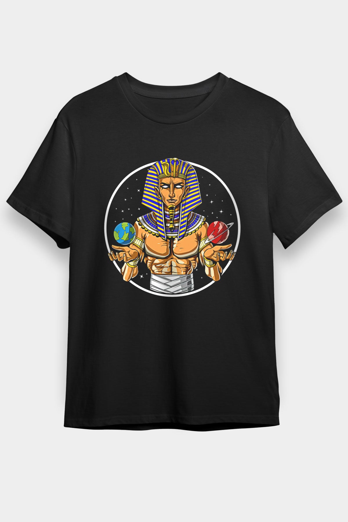 Tutankhamun Baskılı Unisex Siyah Tişört - Tshirt