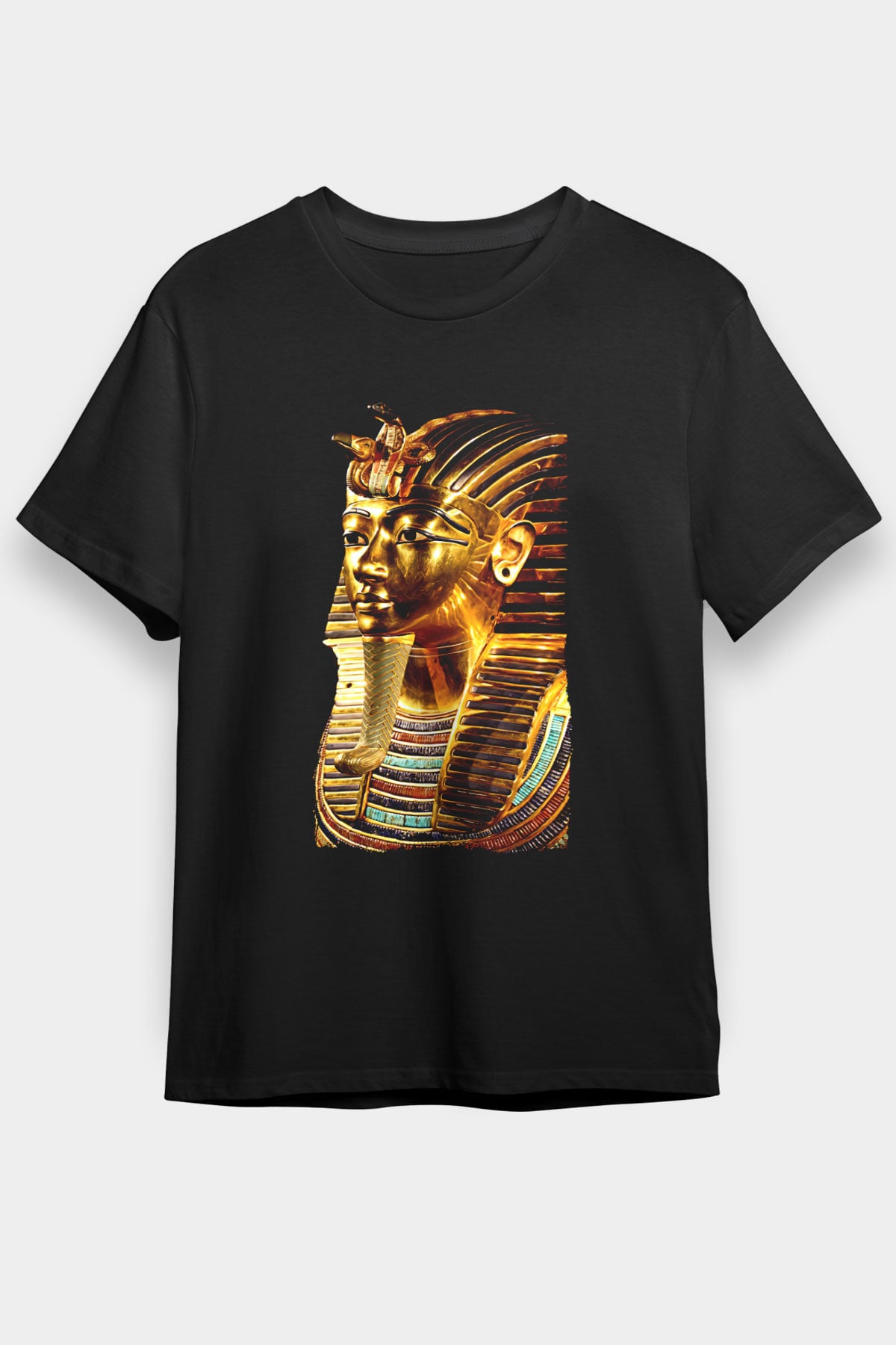 Tutankhamun Baskılı Unisex Siyah Tişört - Tshirt
