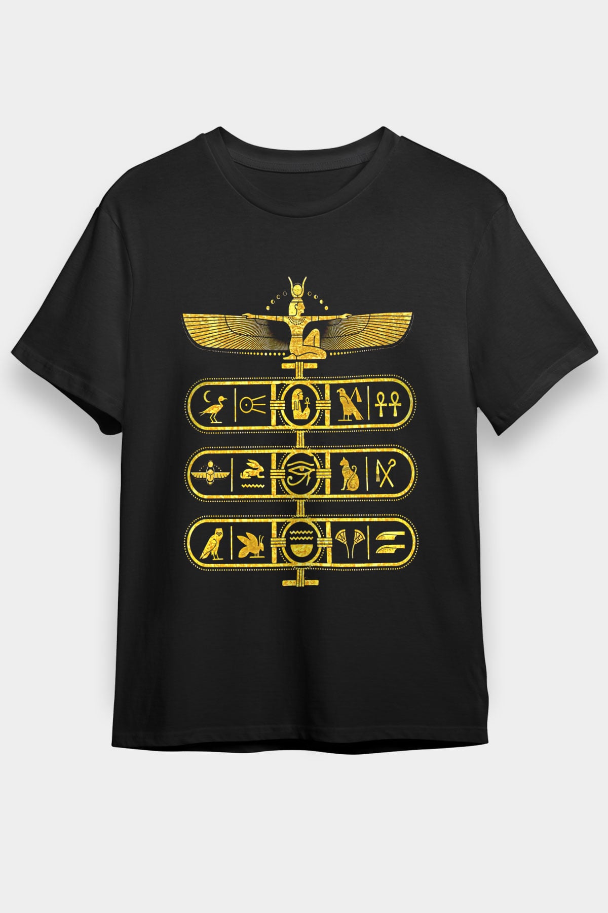 Tutankhamun Baskılı Unisex Siyah Tişört - Tshirt
