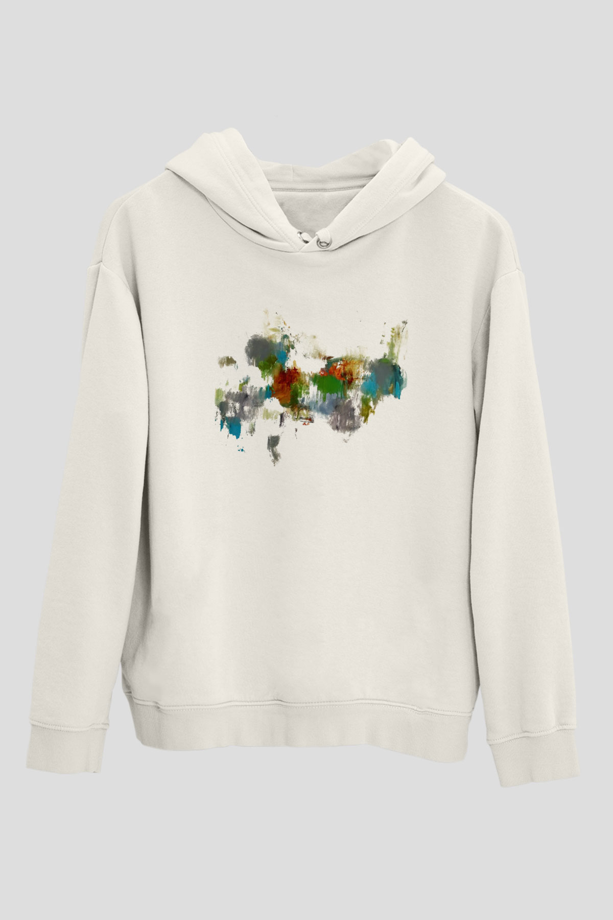 Tuval Beyaz Unisex Kapşonlu Sweatshirt