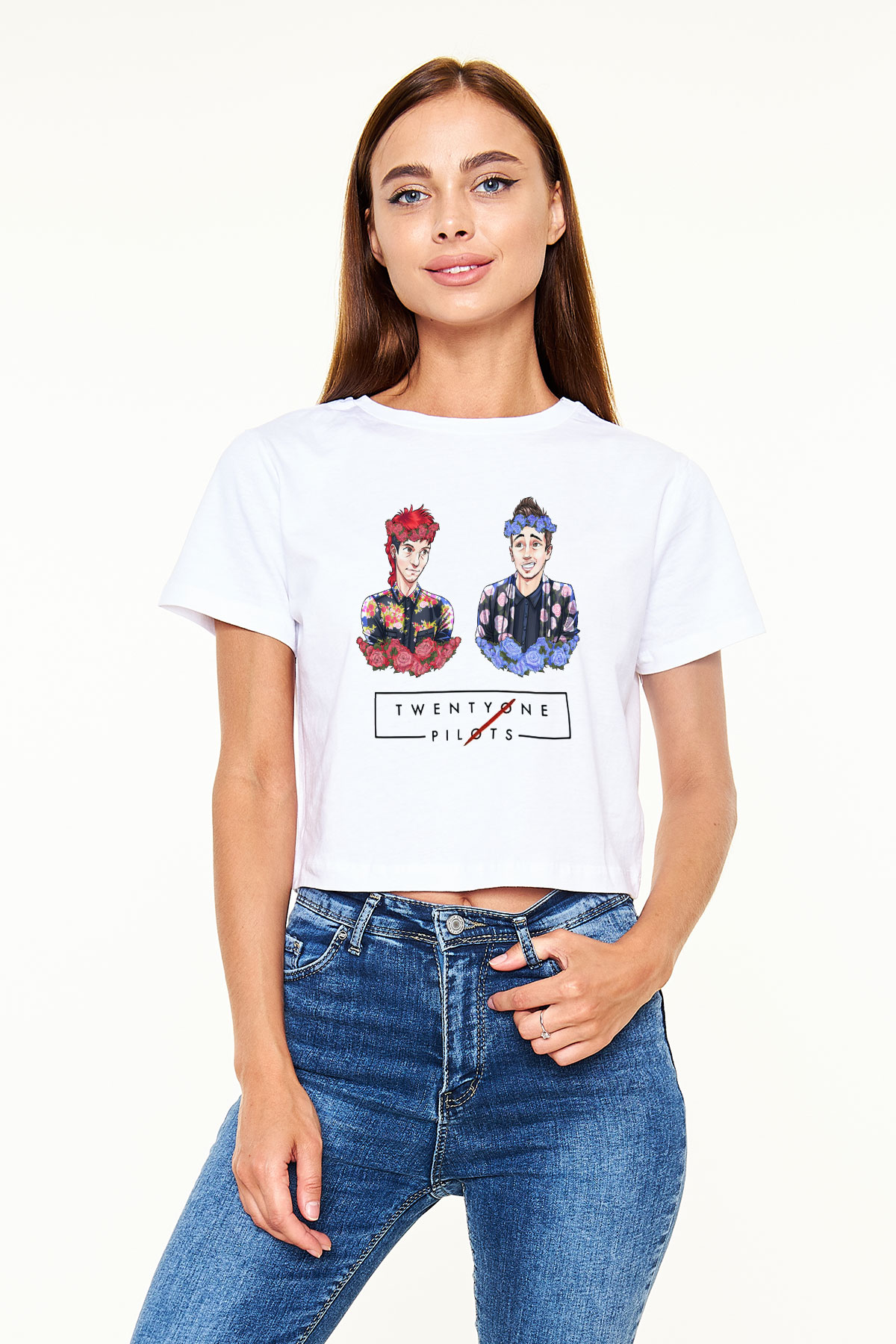 Twenty One Pilots Beyaz Croptop Tişört