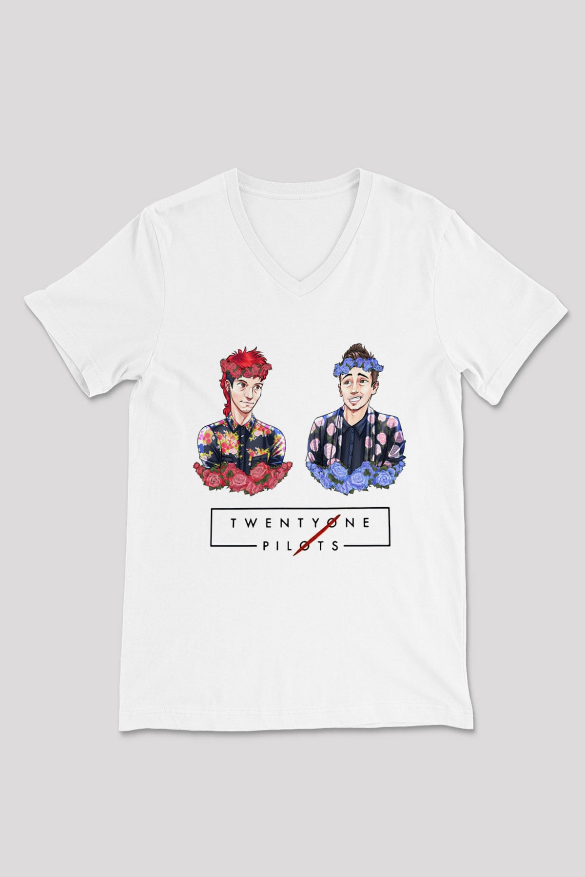 Twenty One Pilots Beyaz Unisex V Yaka Tişört T-Shirt