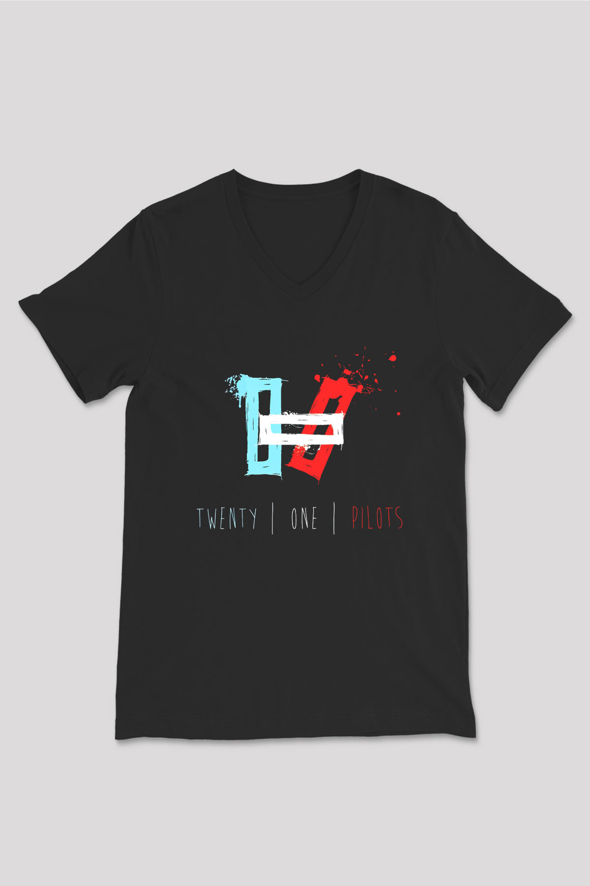 Twenty One Pilots Siyah Unisex V Yaka Tişört T-Shirt