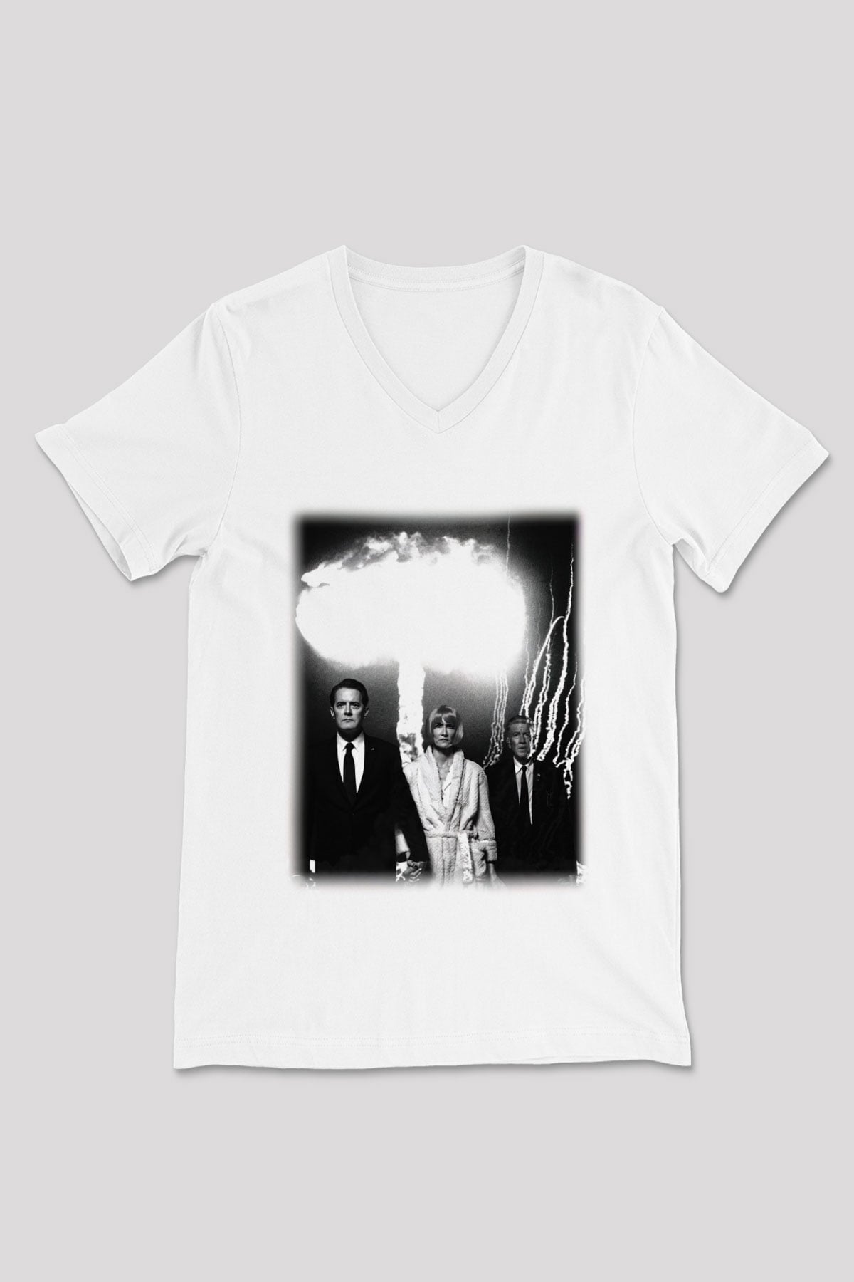 Twin Peaks Beyaz Unisex V Yaka Tişört T-Shirt