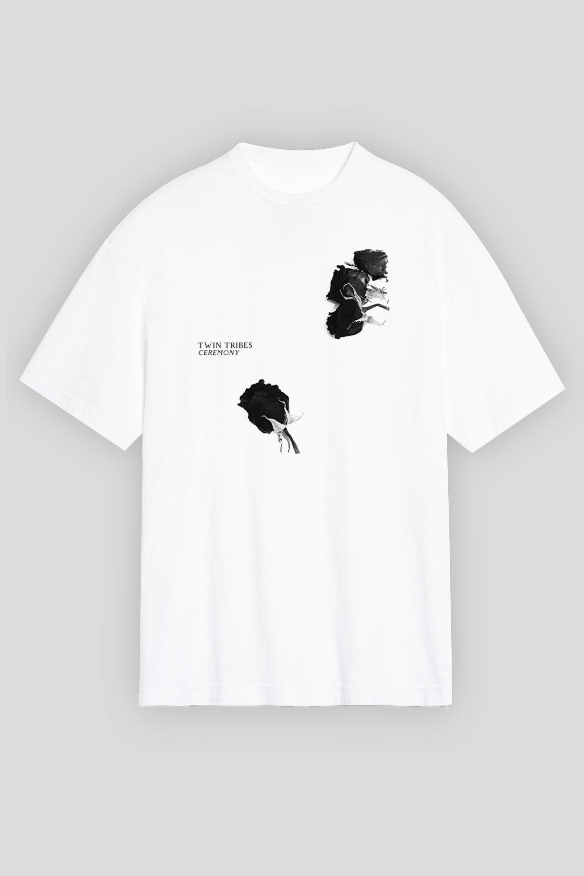 Twin Tribes Baskılı Beyaz Unisex Oversize Tişört - Tshirt