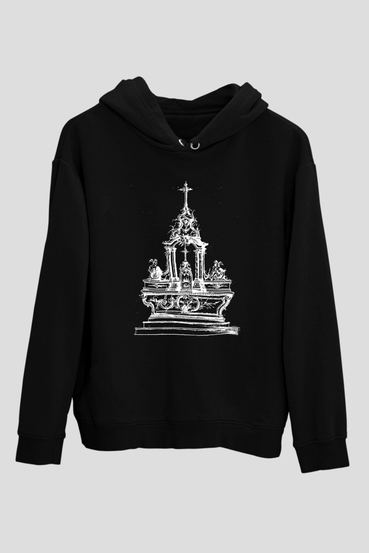 Twin Tribes Baskılı Unisex Siyah Kapüşonlu Sweatshirt