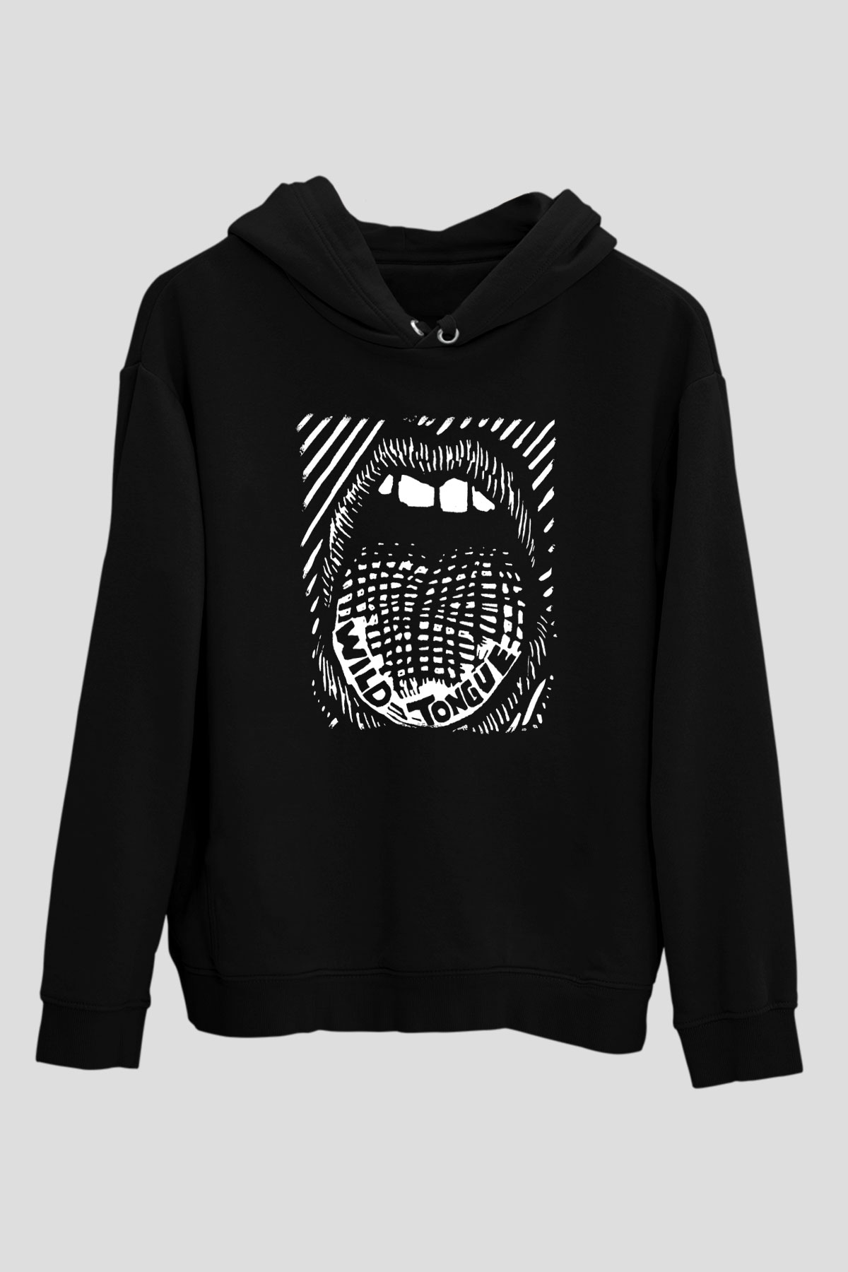 Twin Tribes Baskılı Unisex Siyah Kapüşonlu Sweatshirt