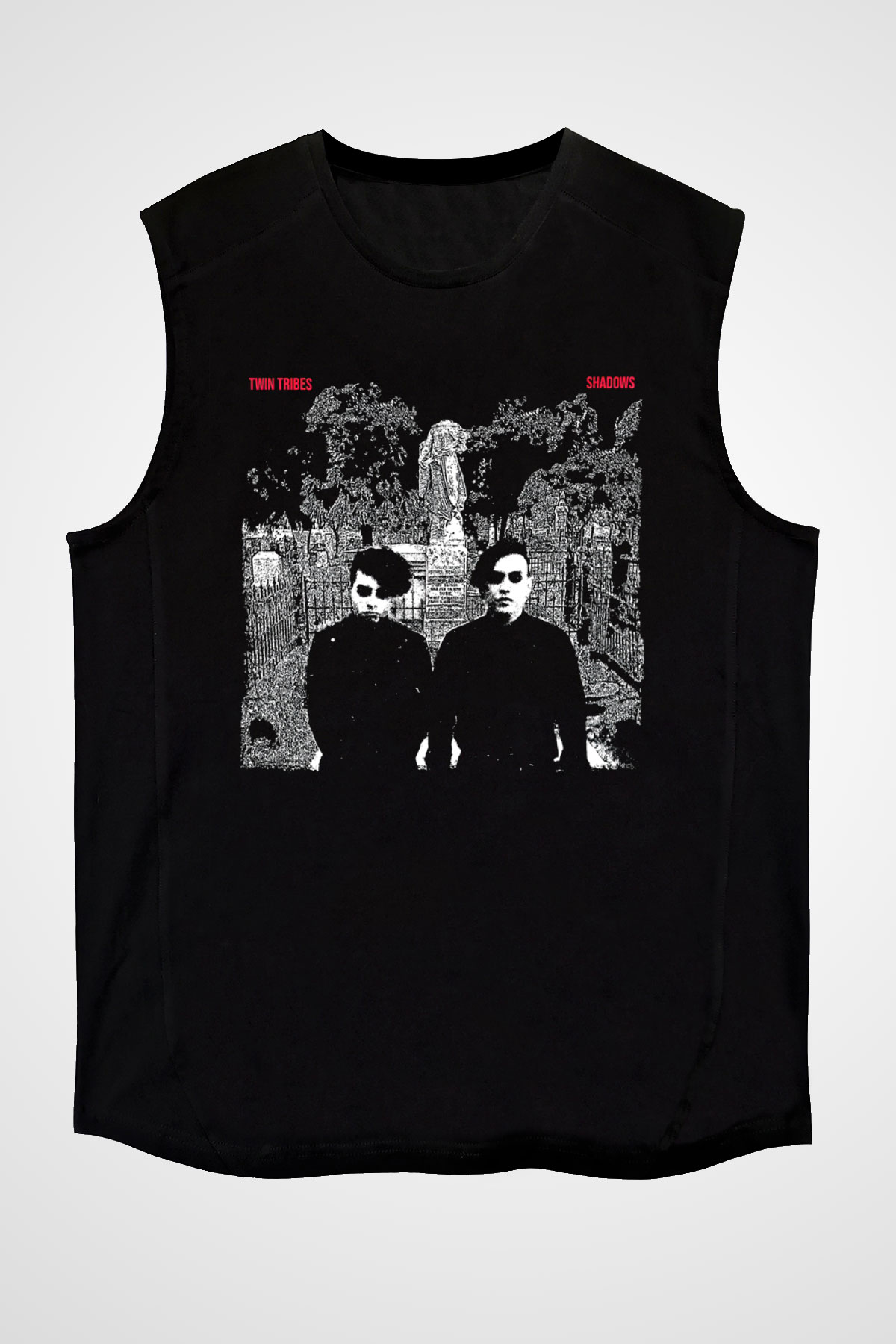 Twin Tribes Baskılı Unisex Siyah Kolsuz Tişört - Tshirt