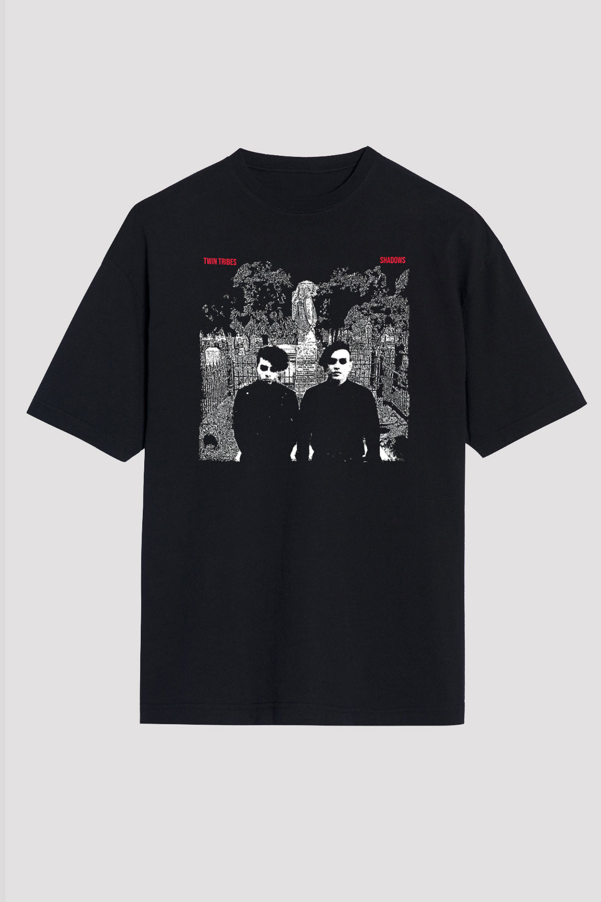 Twin Tribes Baskılı Unisex Siyah Oversize Tişört - Tshirt
