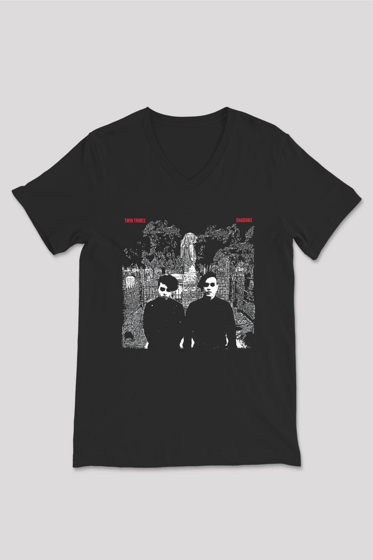 Twin Tribes Baskılı Unisex Siyah V Yaka Tişört - Tshirt