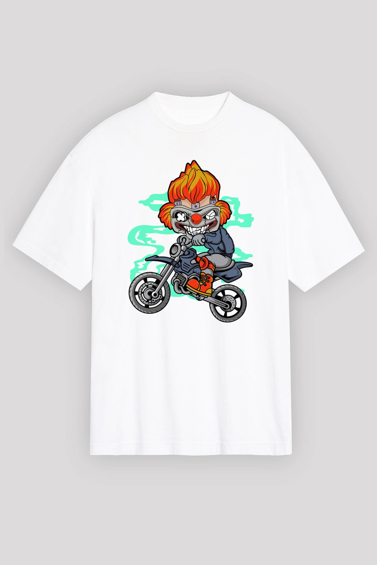 Twisted Metal Motocross Baskılı Beyaz Unisex Oversize Tişört