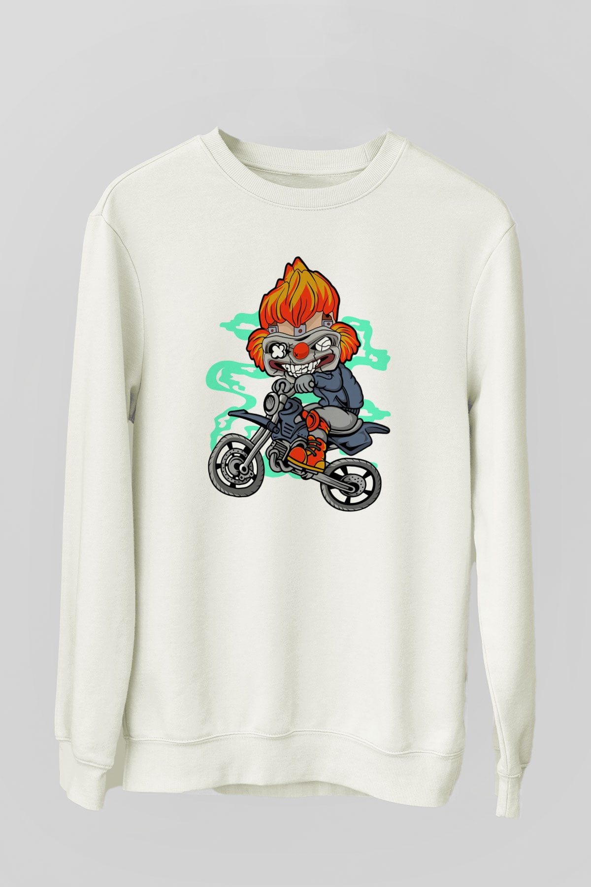 Twisted Metal Motocross Baskılı Beyaz Unisex Sweatshirt