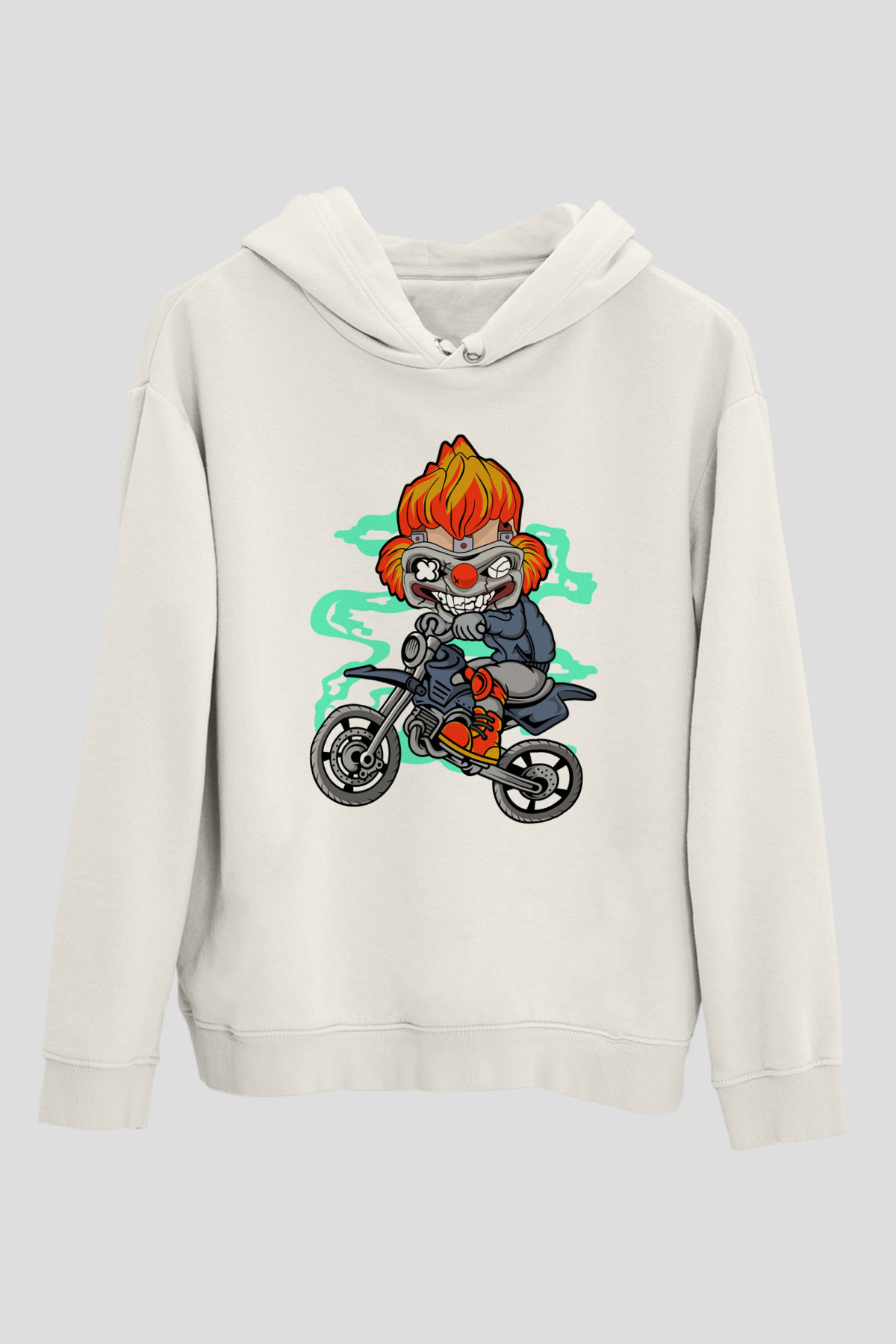 Twisted Metal Motocross Baskılı Beyaz Unisex Hoodie