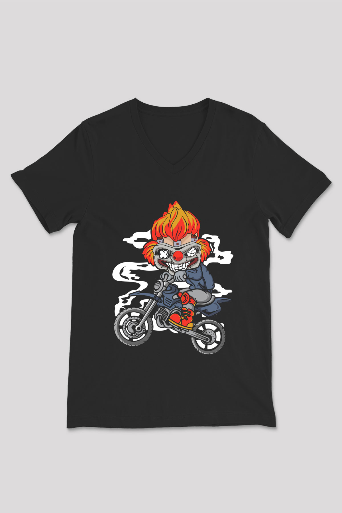 Twisted Metal Motocross Baskılı Siyah Unisex V Yaka Tişört