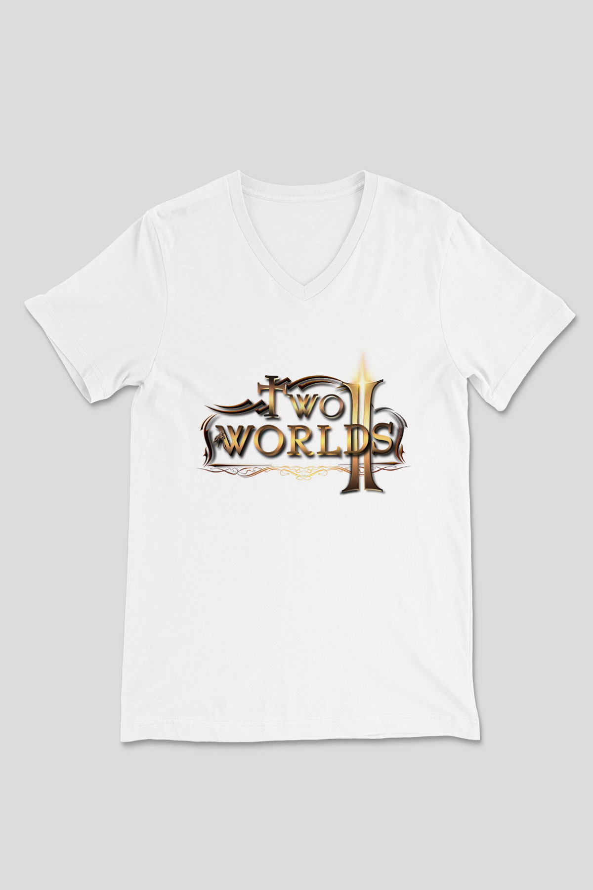 Two Worlds Beyaz Unisex V Yaka Tişört