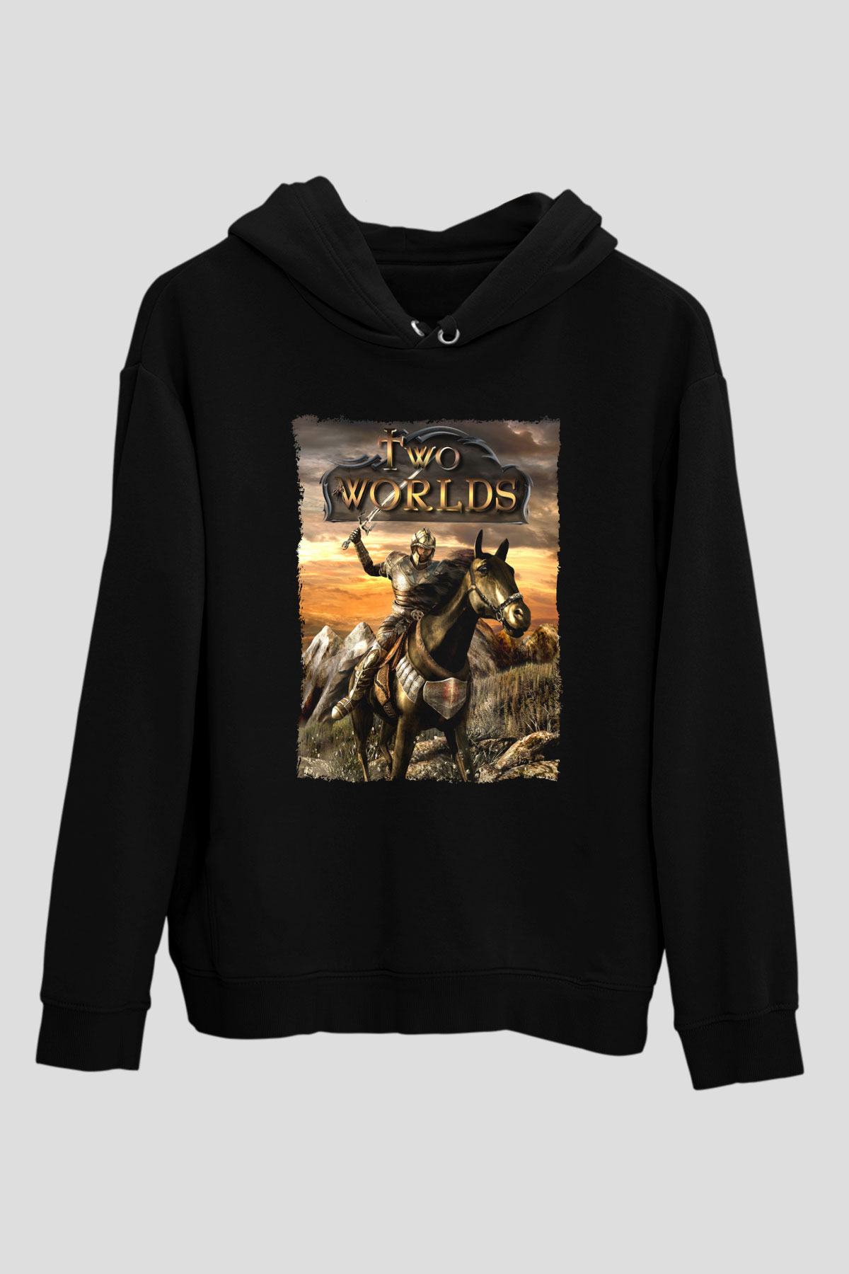 Two Worlds Siyah Unisex Hoodie