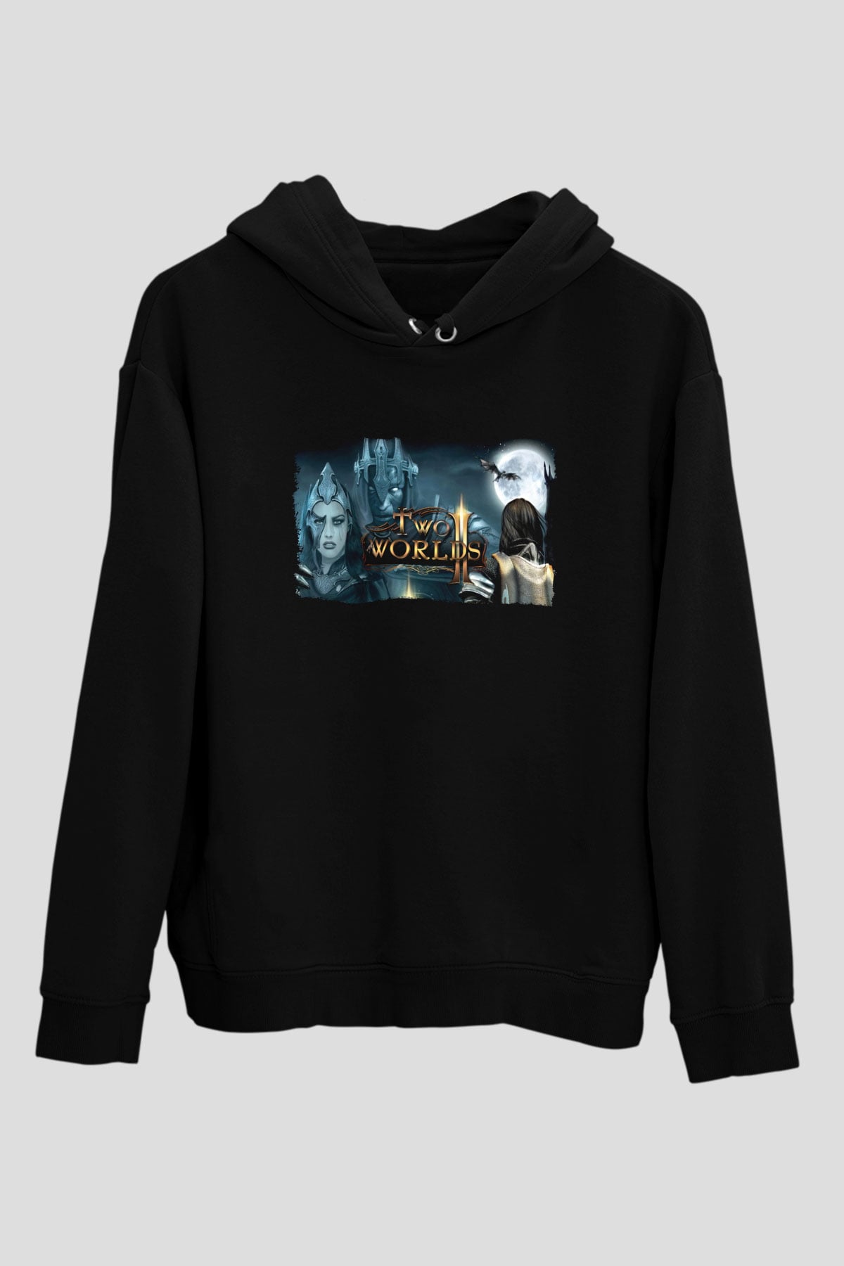 Two Worlds Siyah Unisex Hoodie