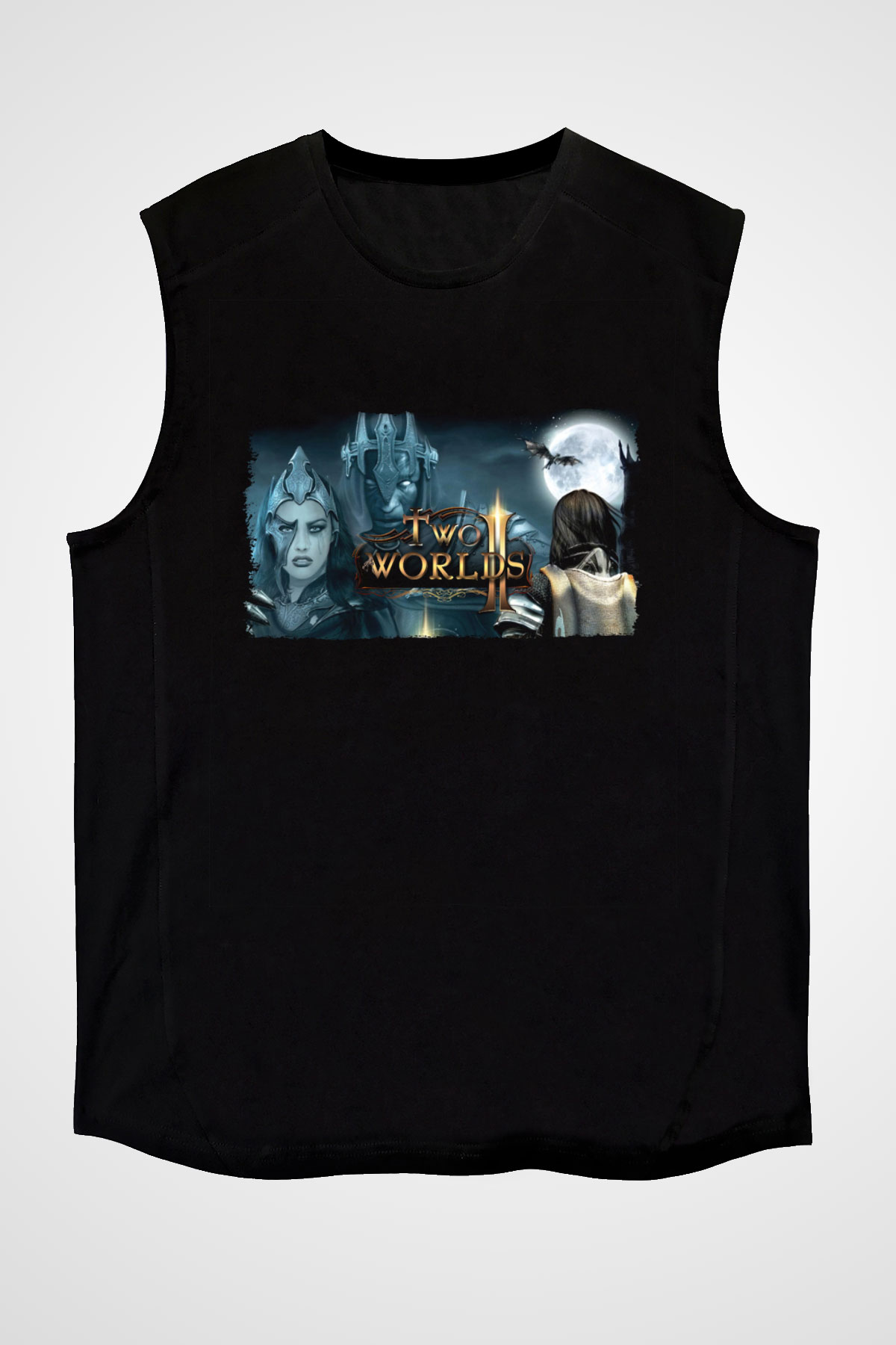 Two Worlds Siyah Unisex Kolsuz Tişört