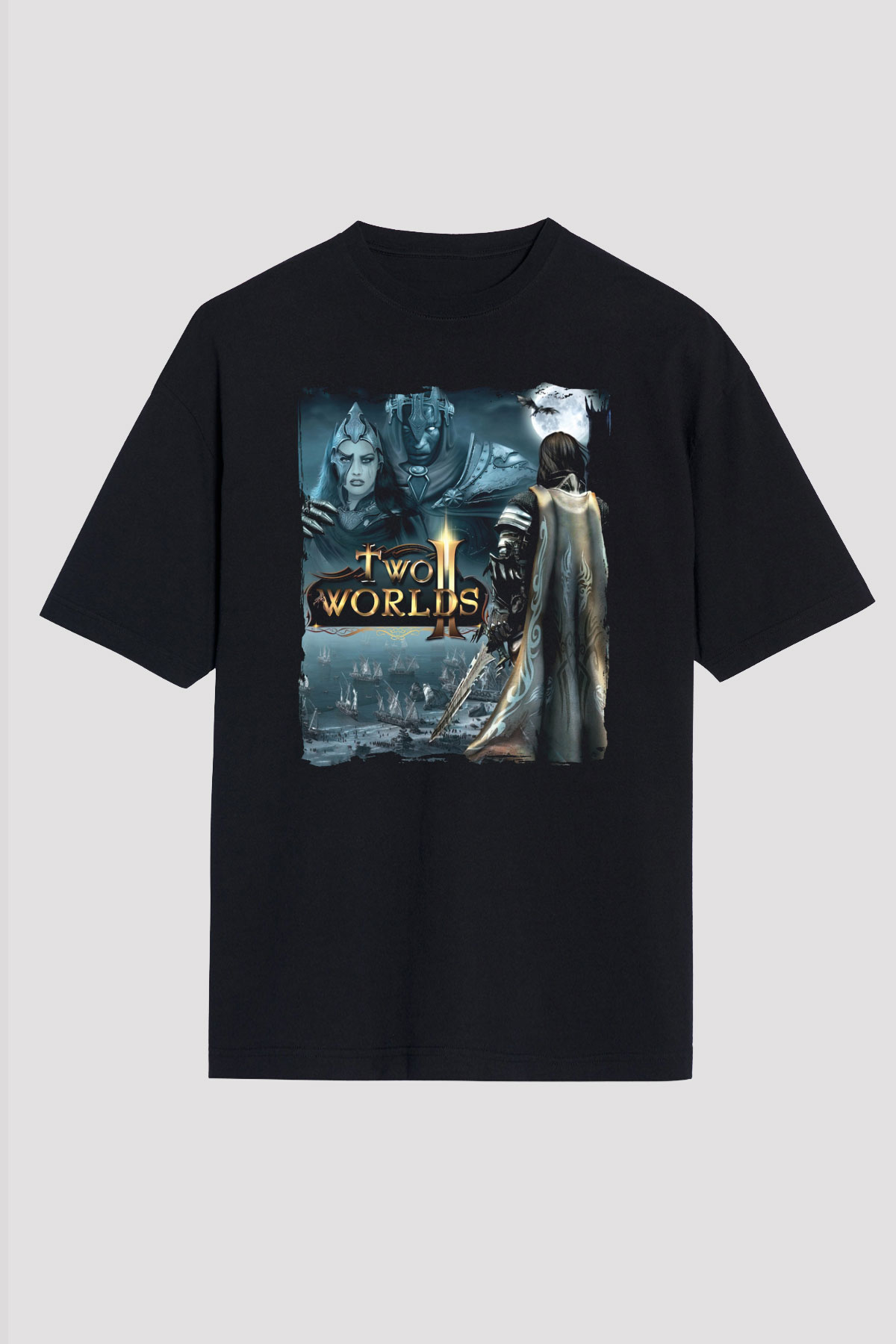 Two Worlds Siyah Unisex Tişört T-Shirt