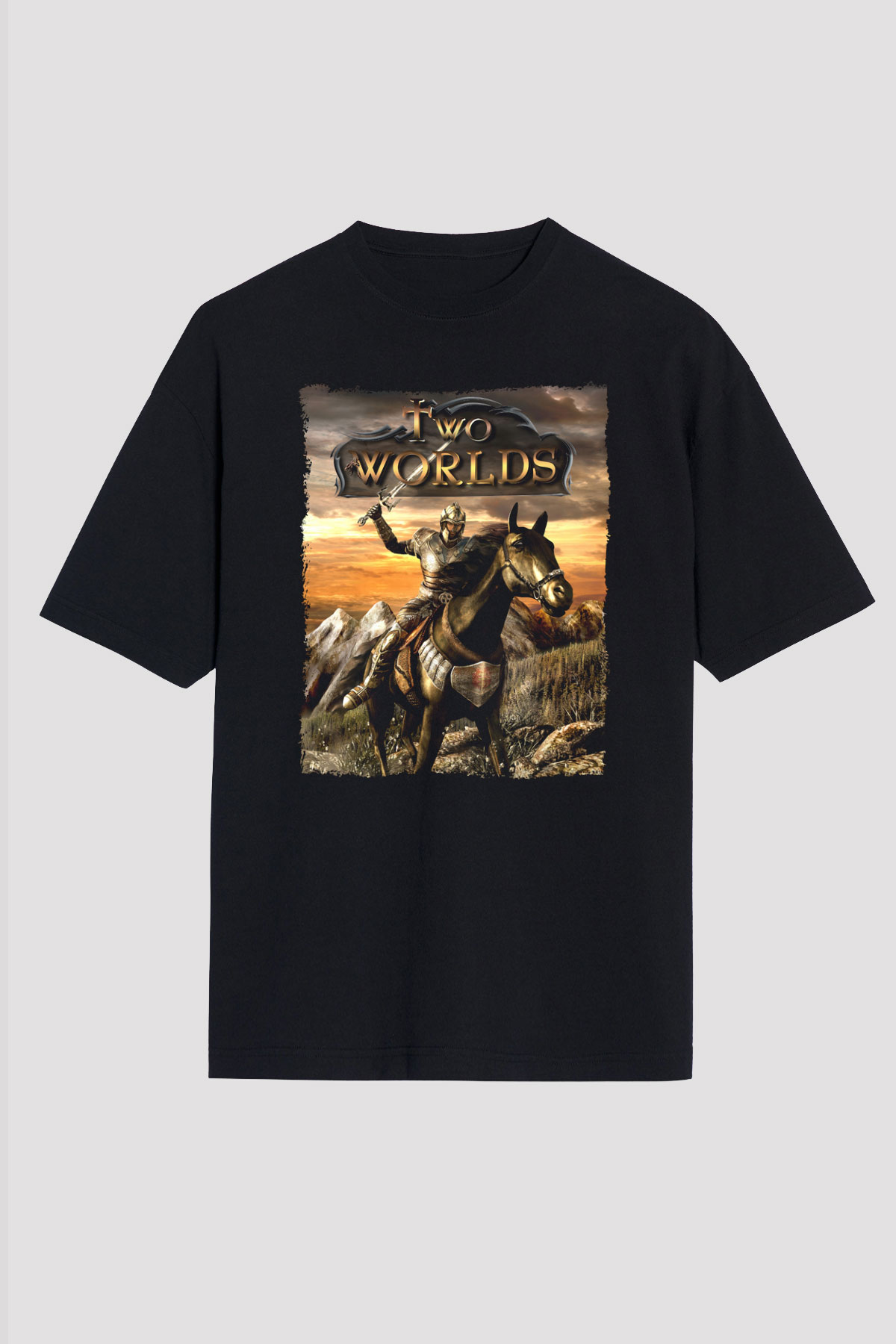 Two Worlds Siyah Unisex Tişört T-Shirt