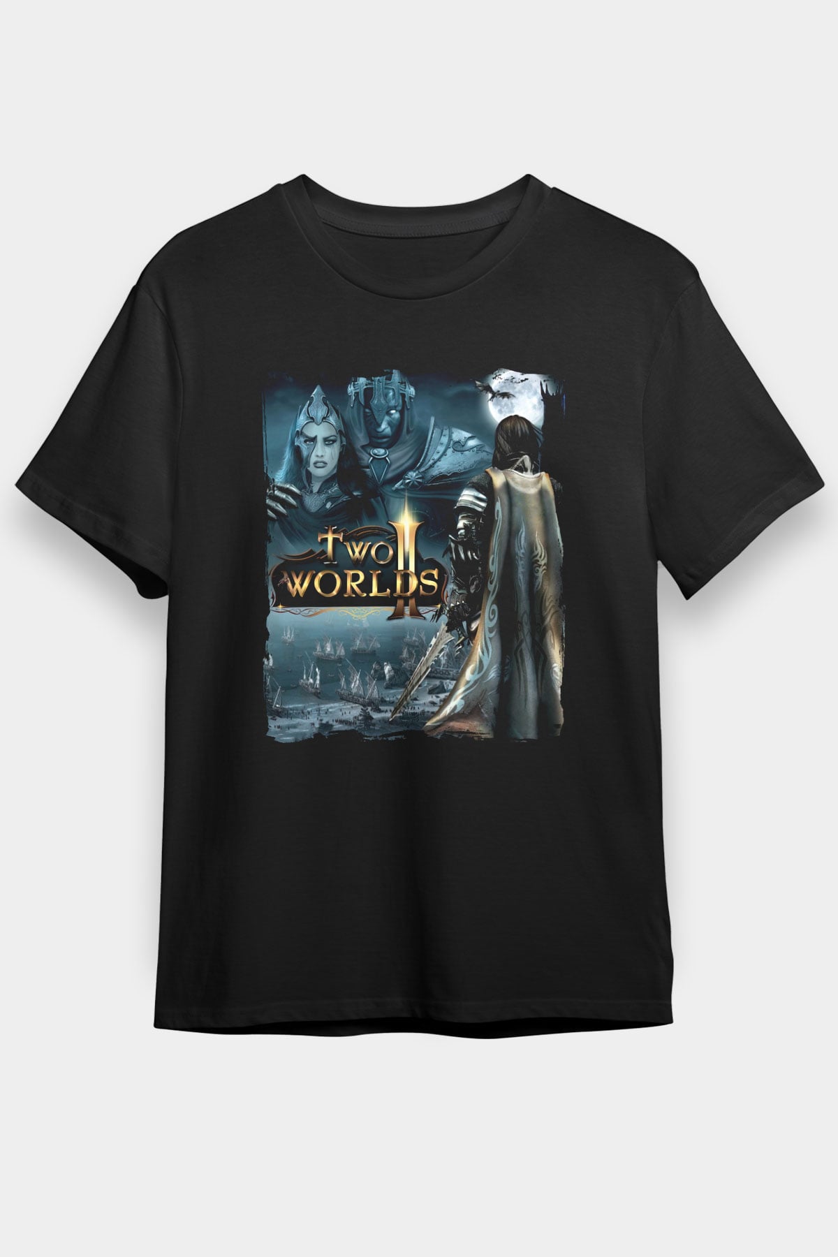 Two Worlds Siyah Unisex Tişört T-Shirt