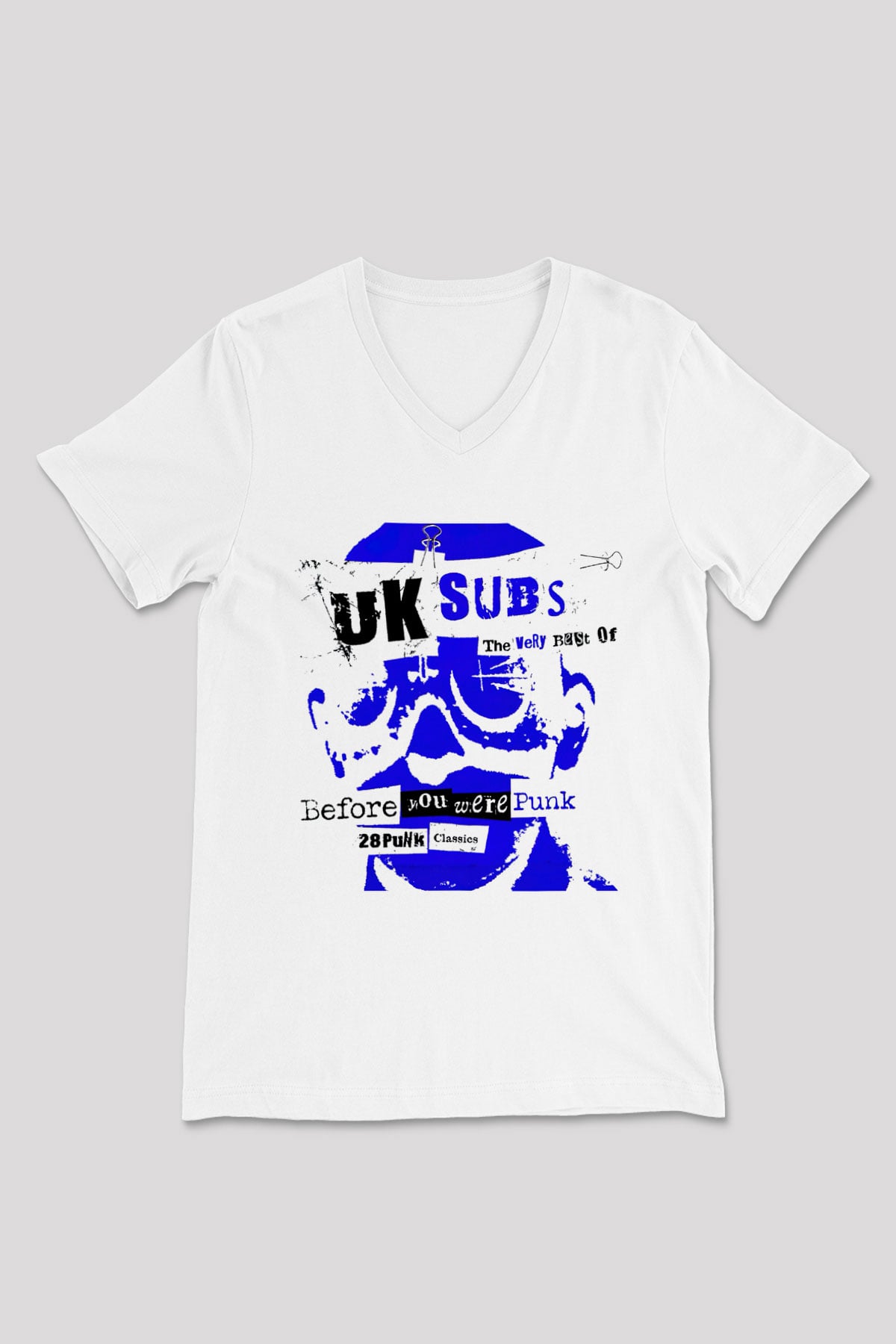 U.K. Subs Beyaz Unisex V Yaka Tişört T-Shirt