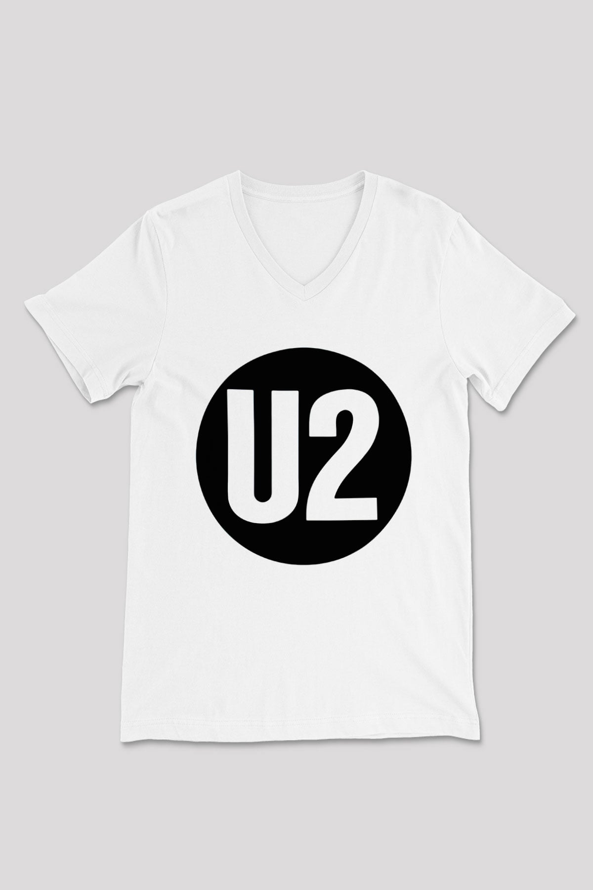U2 Beyaz Unisex V Yaka Tişört T-Shirt