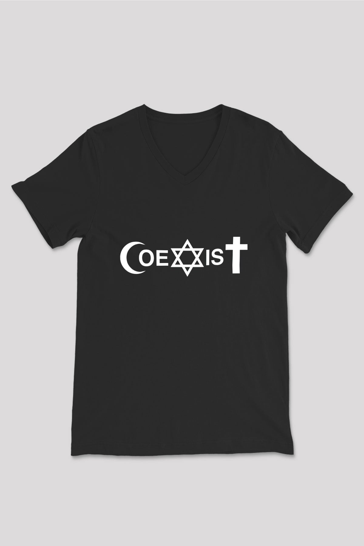 U2 Siyah Unisex V Yaka Tişört T-Shirt