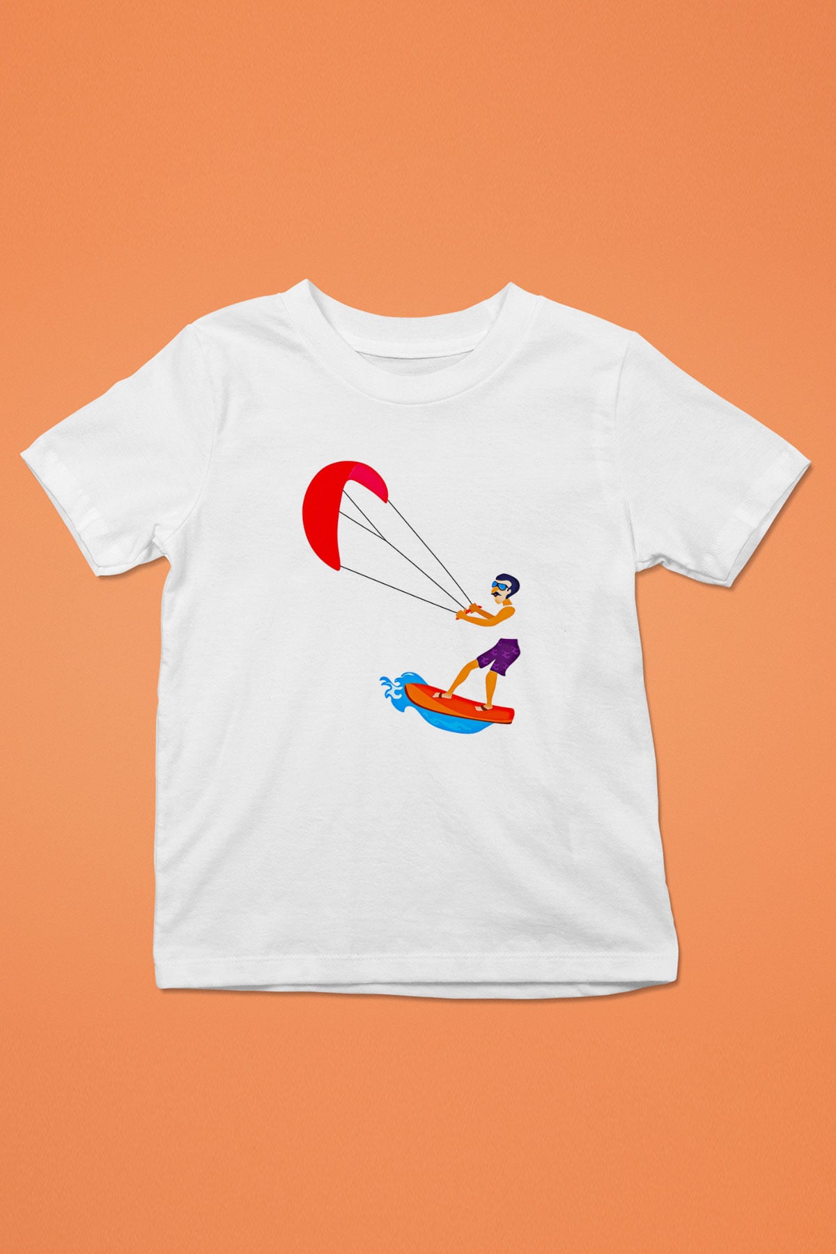 Uçurtma Kayağı Baskılı Unisex Beyaz Çocuk Tişört - Tshirt