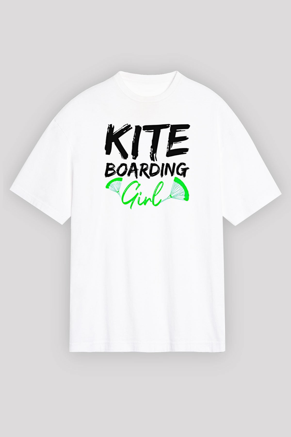 Uçurtma Kayağı Baskılı Unisex Beyaz Oversize Tişört - Tshirt
