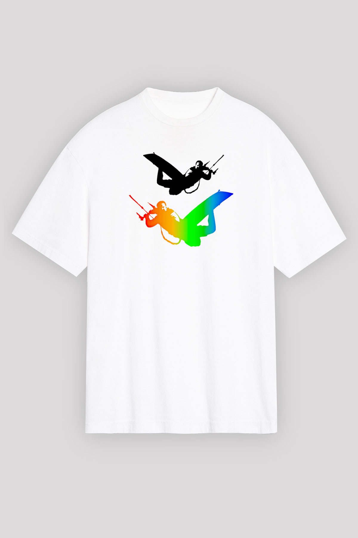 Uçurtma Kayağı Baskılı Unisex Beyaz Oversize Tişört - Tshirt