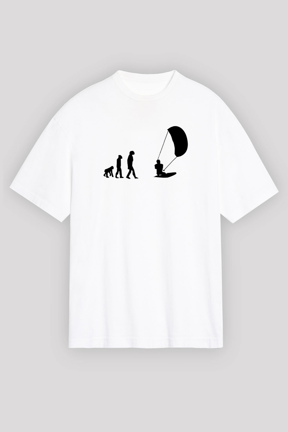 Uçurtma Kayağı Baskılı Unisex Beyaz Oversize Tişört - Tshirt