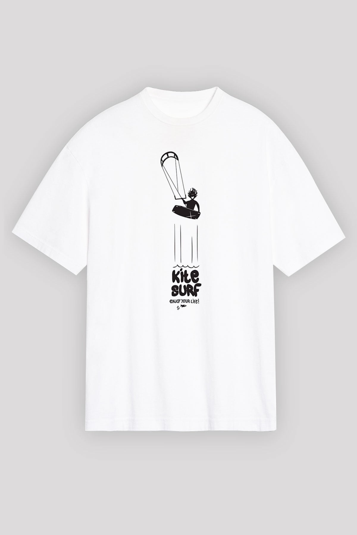 Uçurtma Kayağı Baskılı Unisex Beyaz Oversize Tişört - Tshirt
