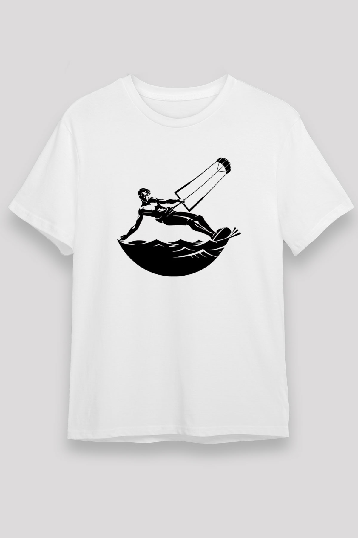 Uçurtma Kayağı Baskılı Unisex Beyaz Tişört - Tshirt