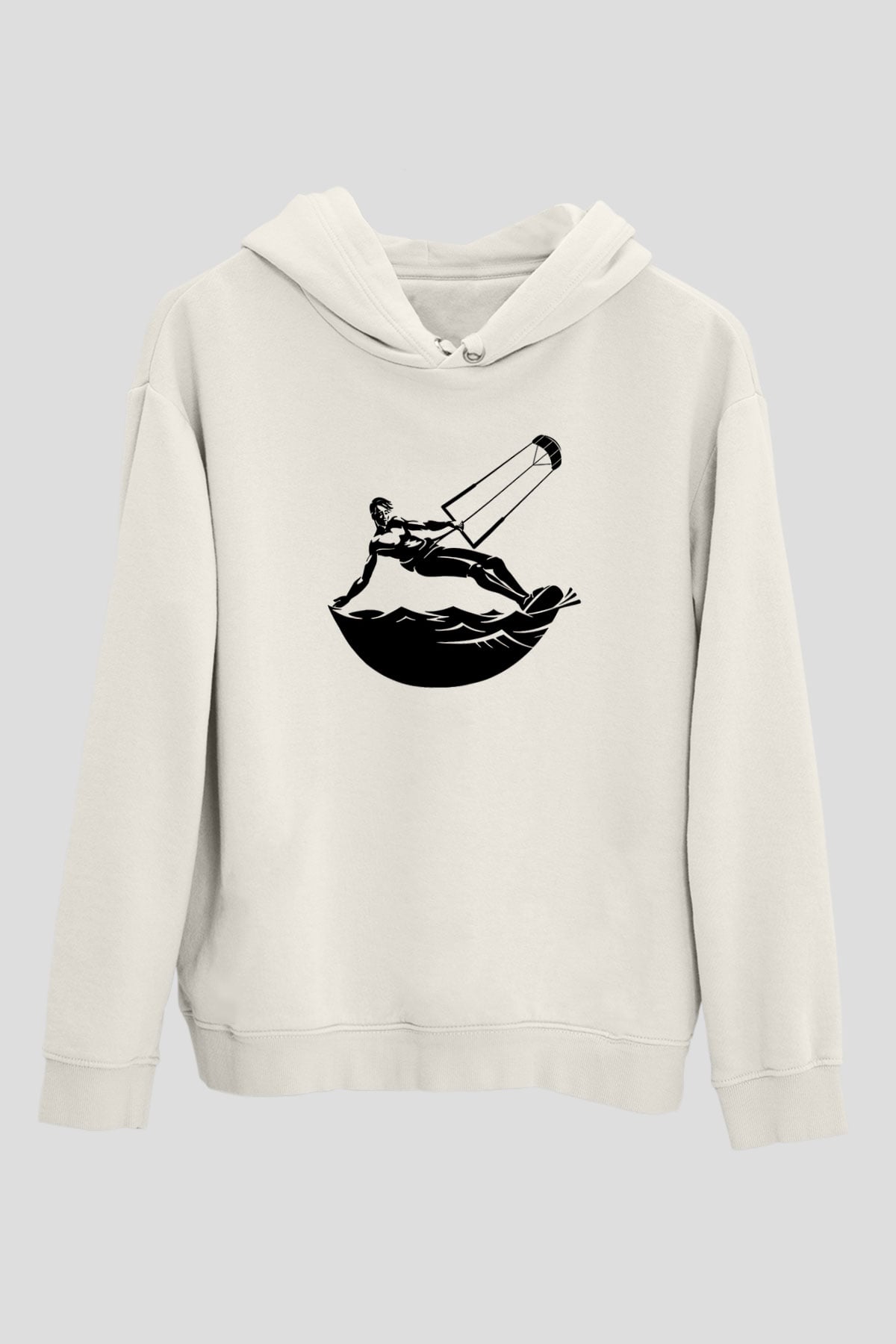 Uçurtma Kayağı Baskılı Unisex Ekru Hoodie