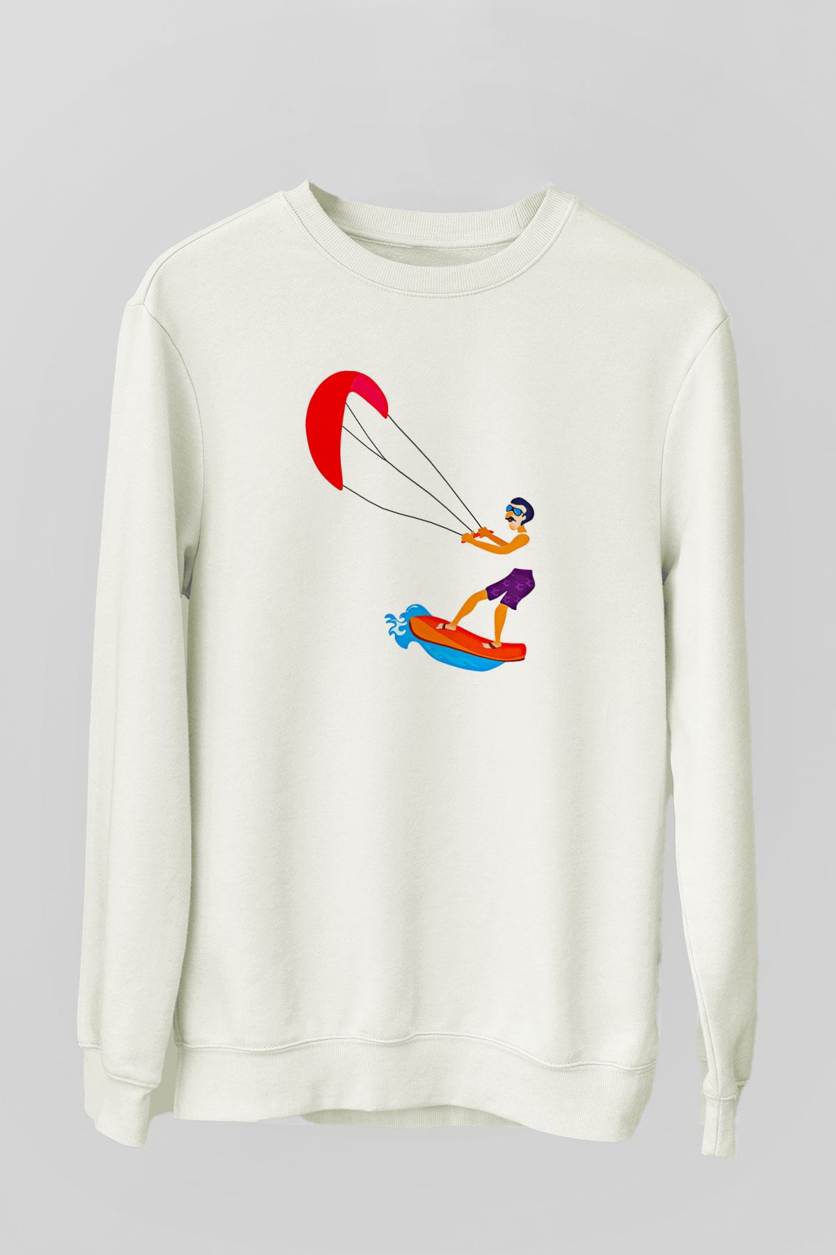 Uçurtma Kayağı Baskılı Unisex Ekru Sweatshirt