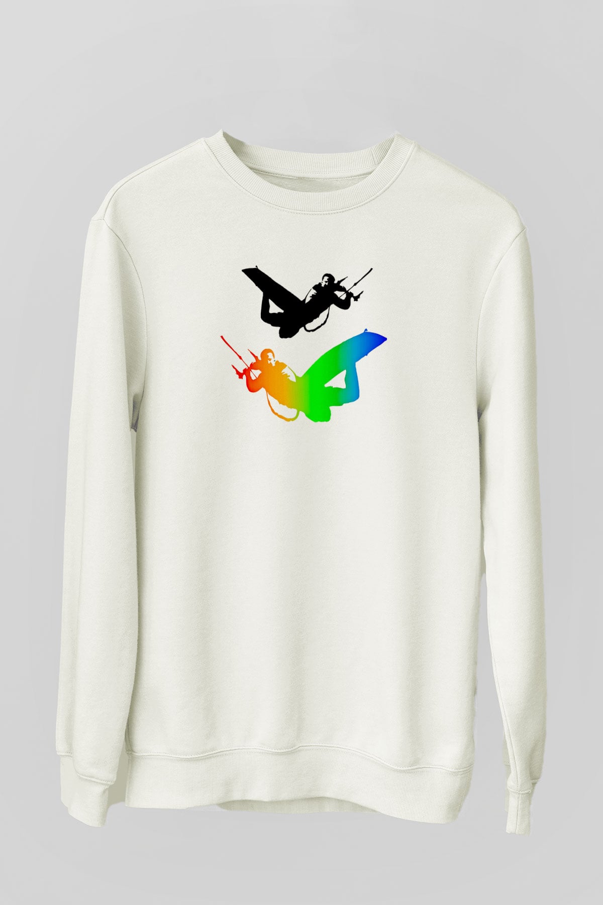 Uçurtma Kayağı Baskılı Unisex Ekru Sweatshirt