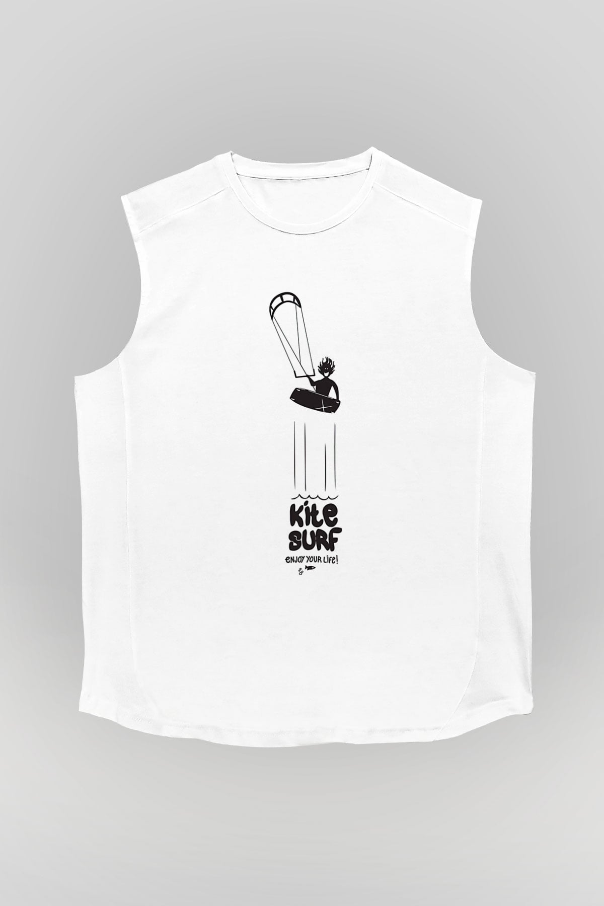 Uçurtma Kayağı Baskılı Unisex Kolsuz Beyaz Tişört