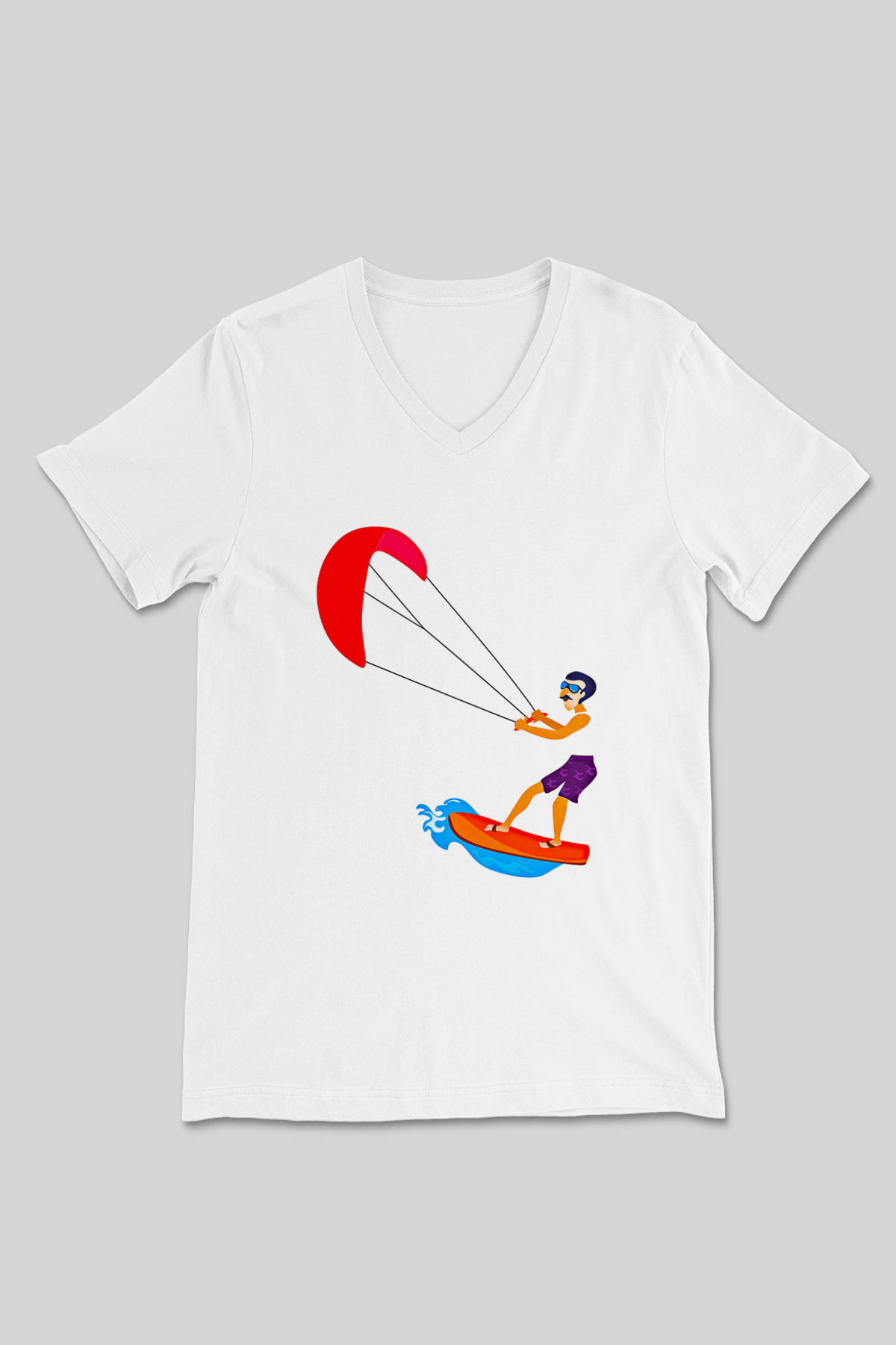 Uçurtma Kayağı Baskılı Unisex V Yaka Tişört - Tshirt