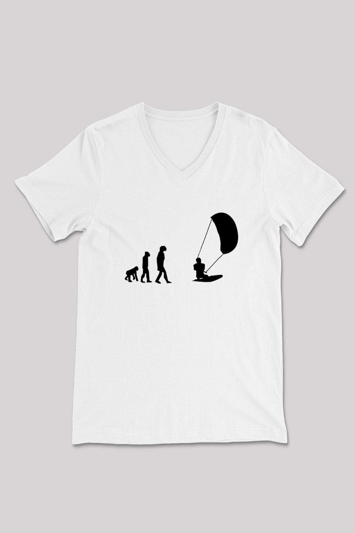 Uçurtma Kayağı Baskılı Unisex V Yaka Tişört - Tshirt