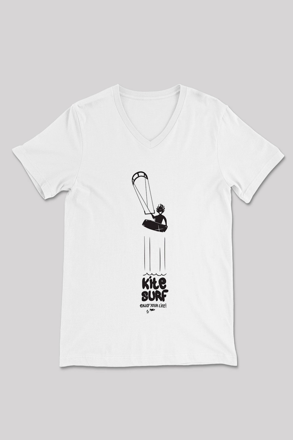 Uçurtma Kayağı Baskılı Unisex V Yaka Tişört - Tshirt