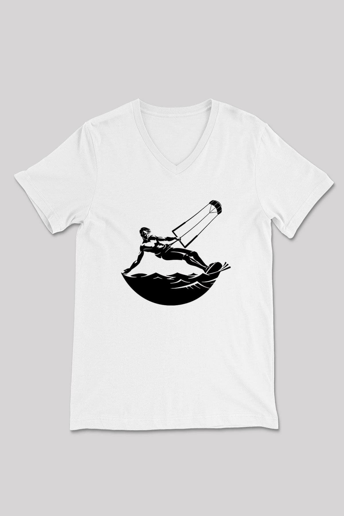 Uçurtma Kayağı Baskılı Unisex V Yaka Tişört - Tshirt