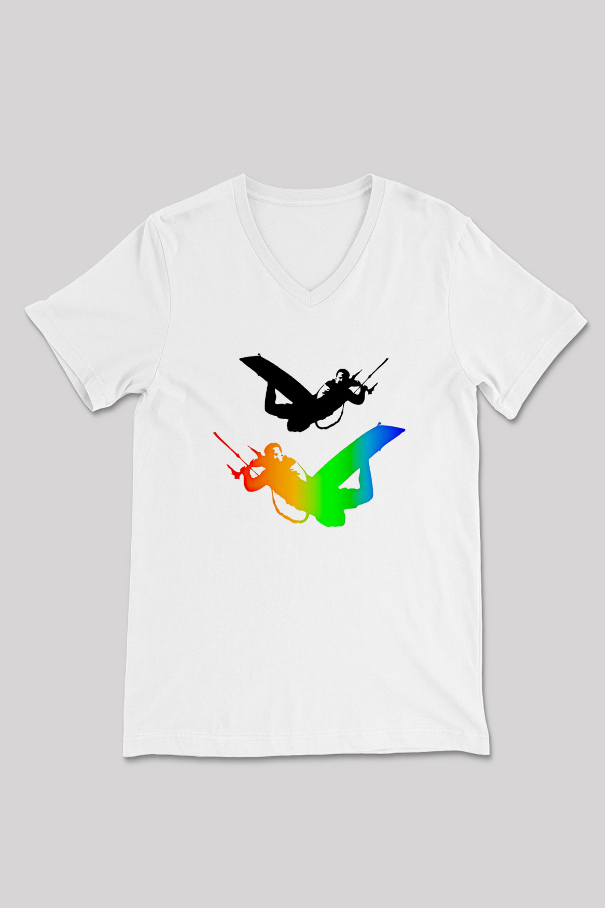 Uçurtma Kayağı Baskılı Unisex V Yaka Tişört - Tshirt