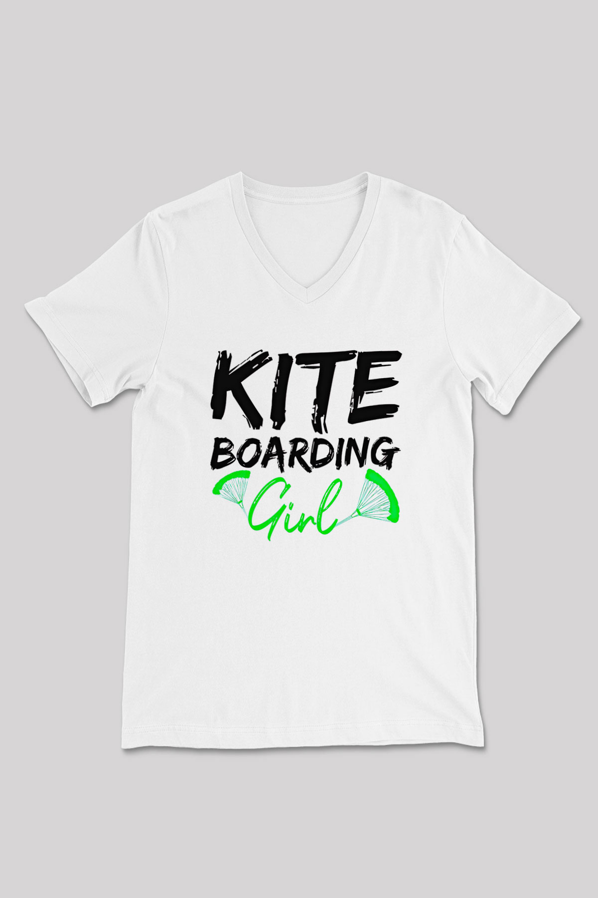 Uçurtma Kayağı Baskılı Unisex V Yaka Tişört - Tshirt