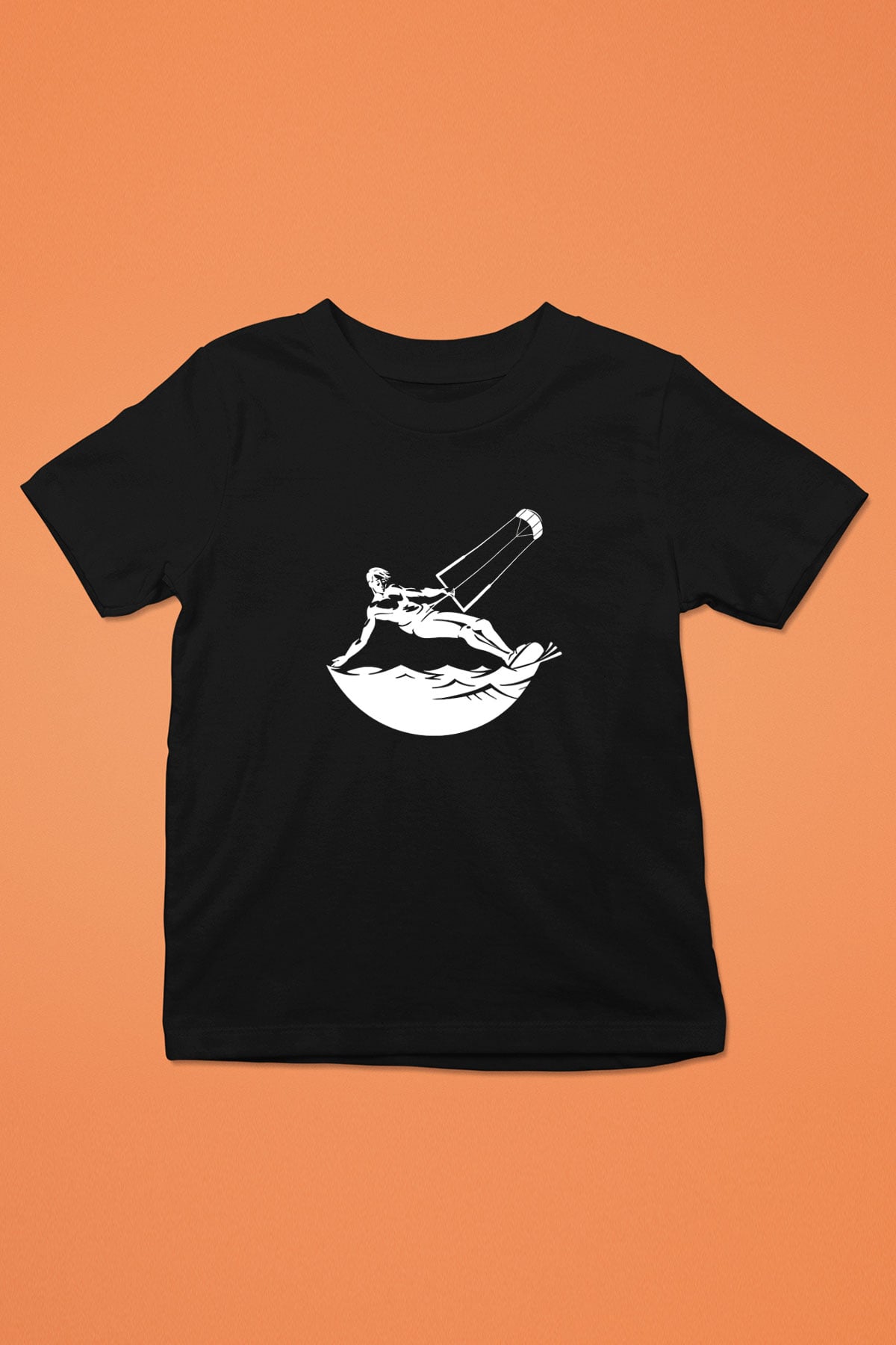 Uçurtma Kayağı - Kite Board Baskılı Unisex Siyah Çocuk Tİşörtü - Tshirt