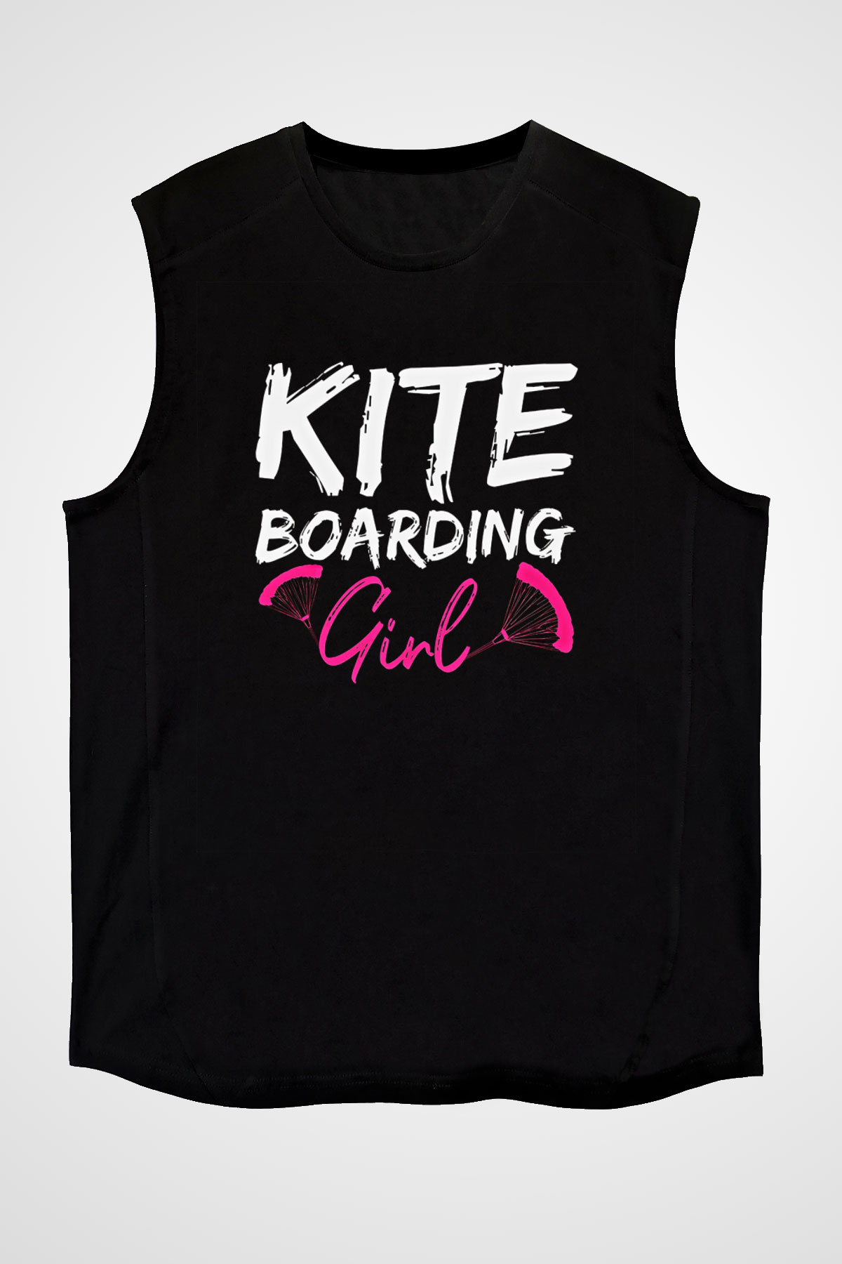 Uçurtma Kayağı - Kite Board Baskılı Unisex Siyah Kolsuz Tişört