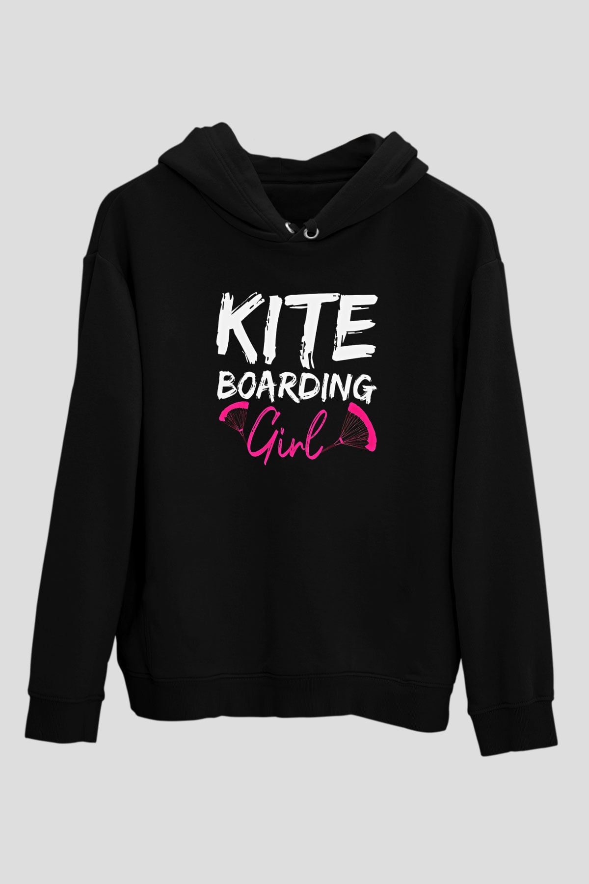 Uçurtma Kayağı - Kite Board Baskılı Unisex Siyah Kapüşonlu Sweatshirt