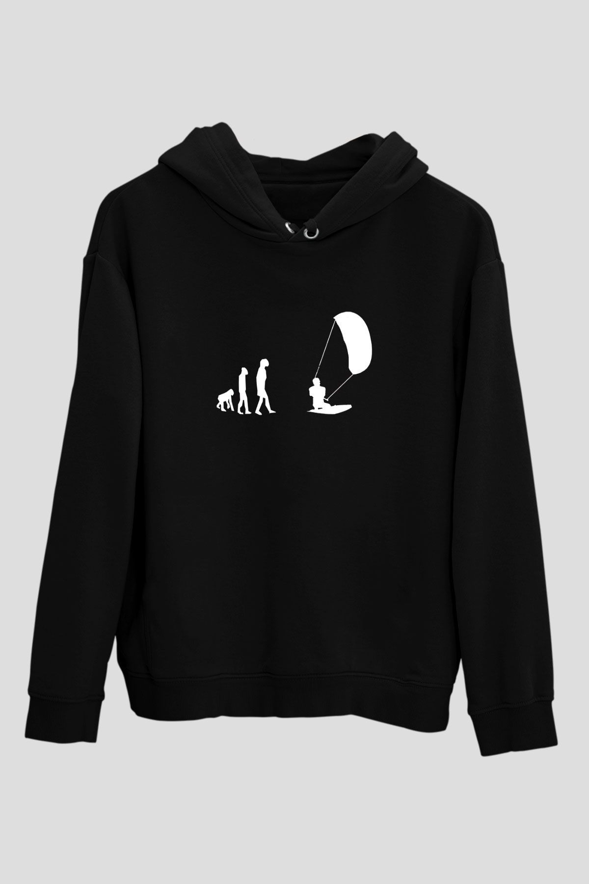Uçurtma Kayağı - Kite Board Baskılı Unisex Siyah Kapüşonlu Sweatshirt