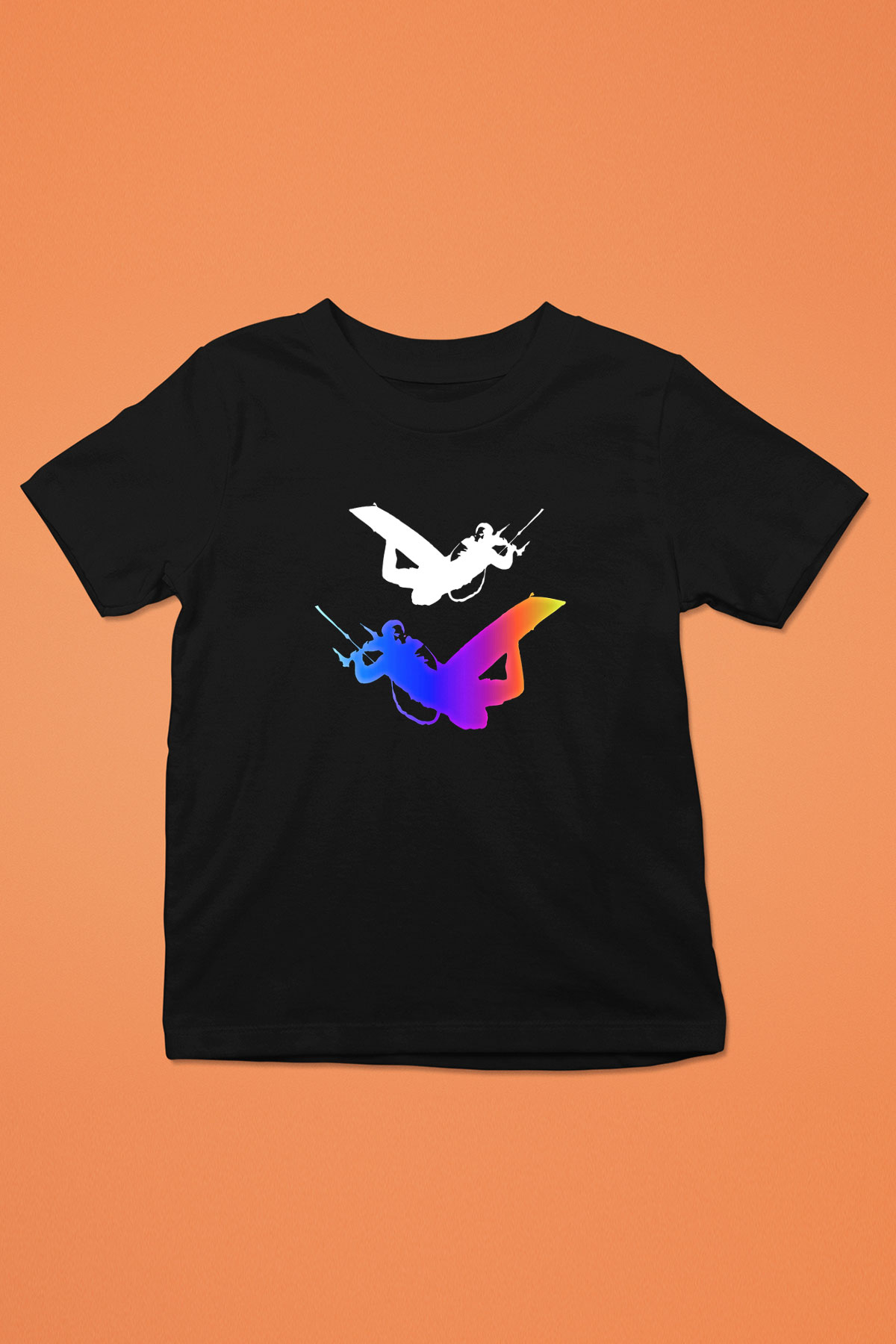Uçurtma Kayağı - Kite Board Baskılı Unisex Siyah Çocuk Tİşörtü - Tshirt
